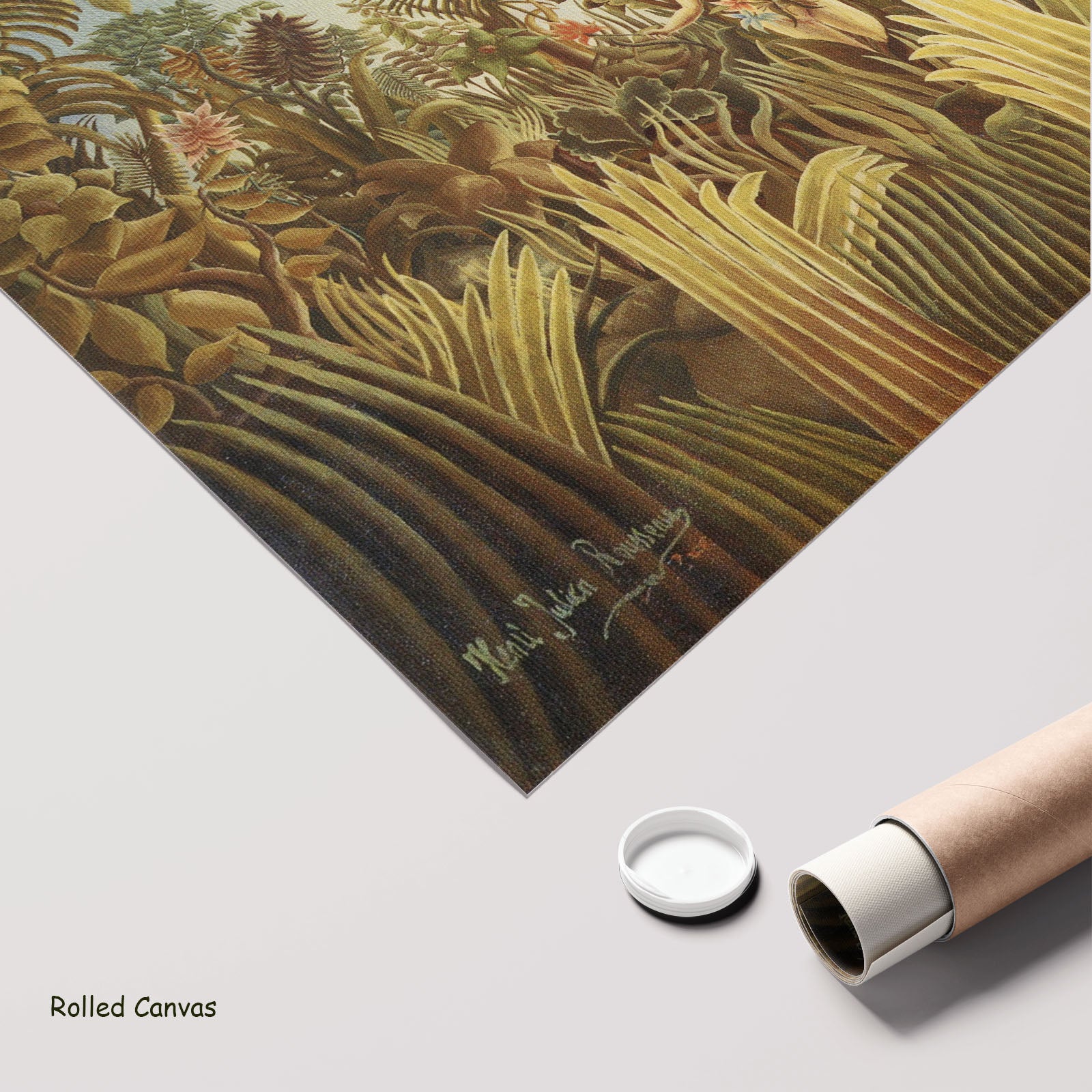Eve by Henri Rousseau as a large rolled gold and olive Jungle canvas print
