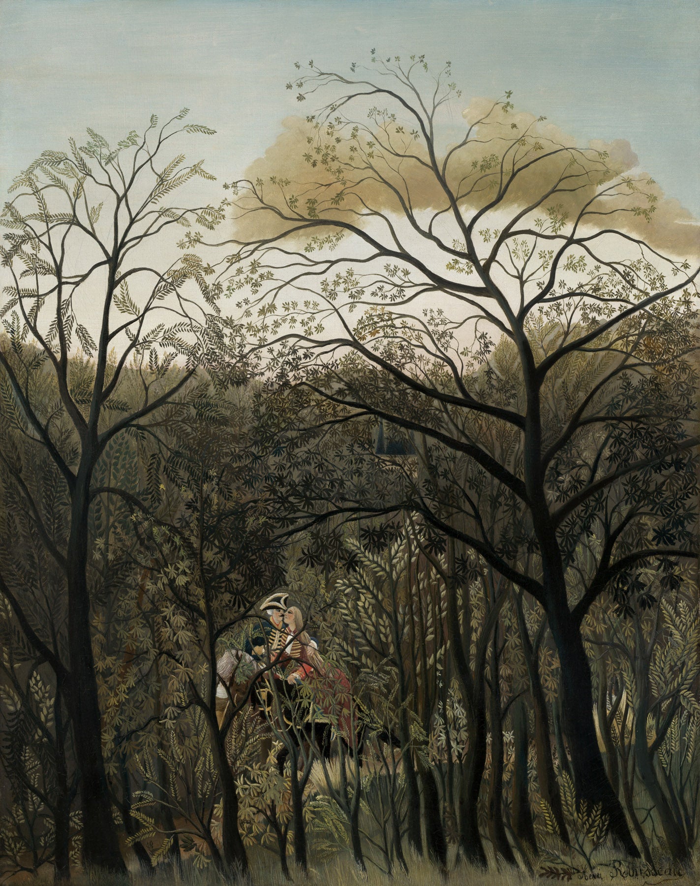 Large olive and brown Jungle canvas print of Rendezvous in the Forest by Henri Rousseau