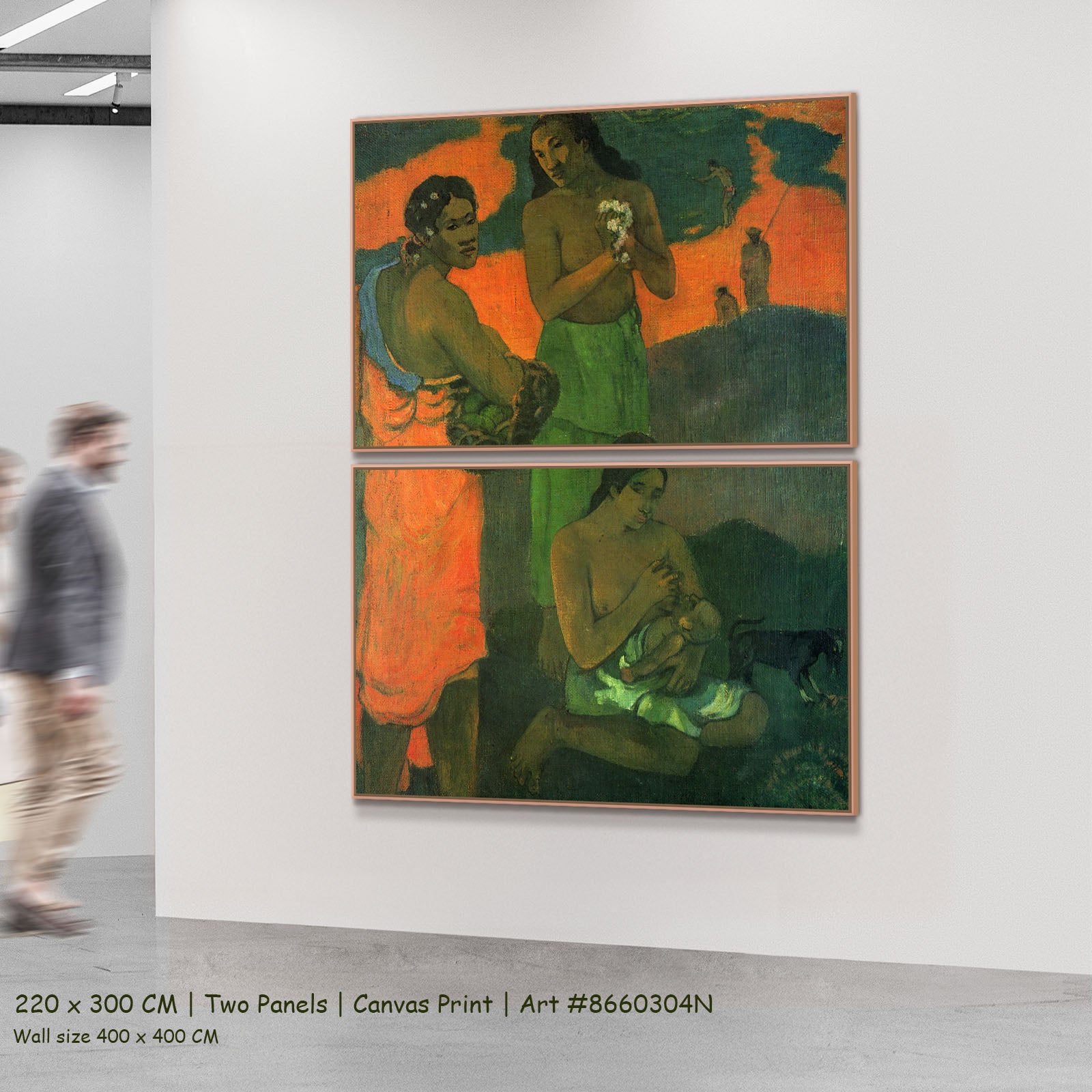Maternity by Paul Gauguin as a large two-panel green and orange Impressionist canvas set