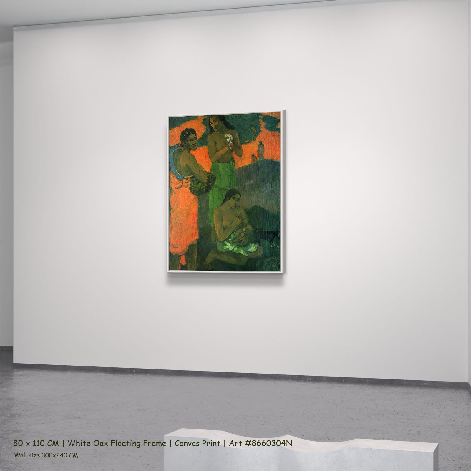 Maternity by Paul Gauguin in a white oak floating frame, large green and orange Impressionist canvas