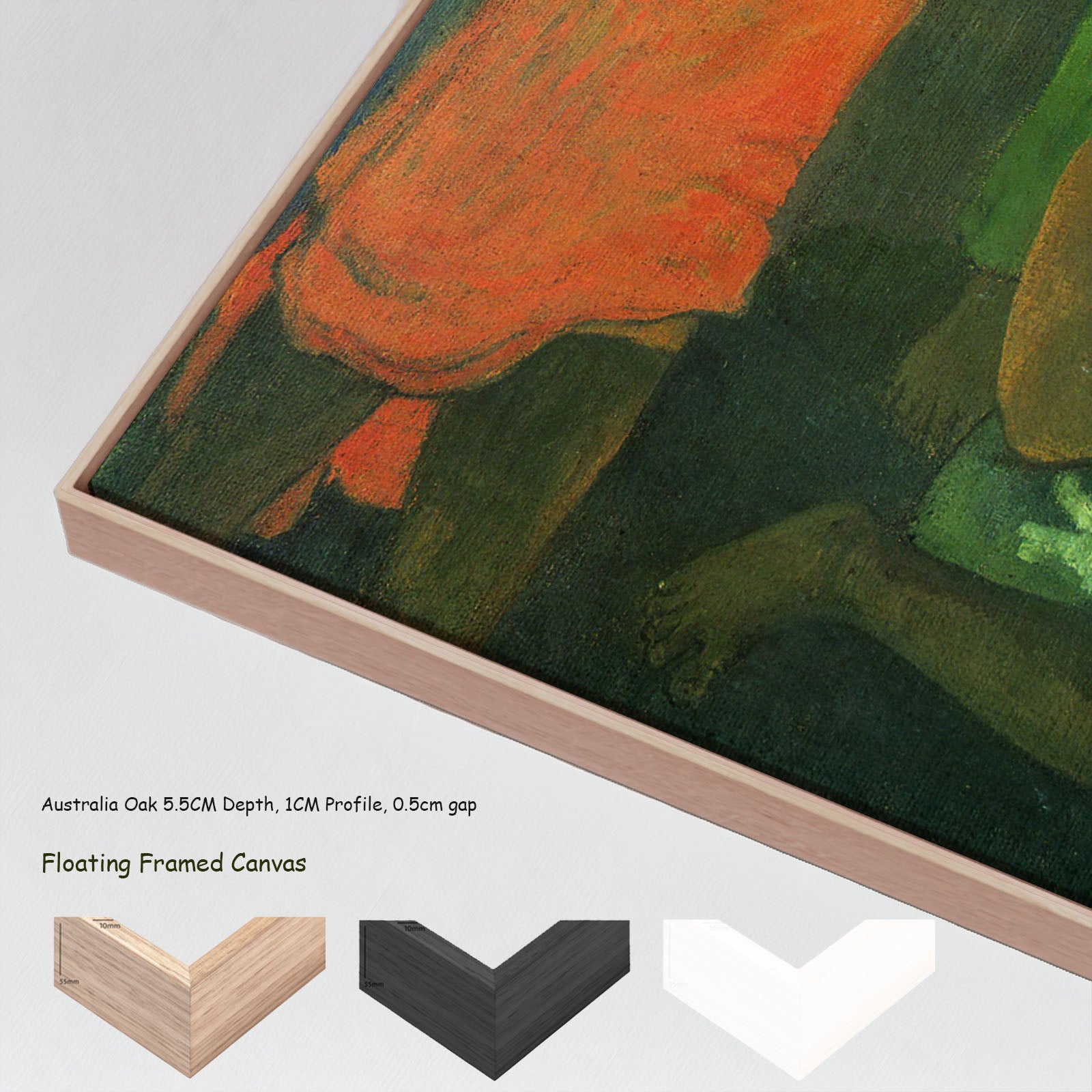 Maternity by Paul Gauguin in a floating frame, large green and orange Impressionist canvas print