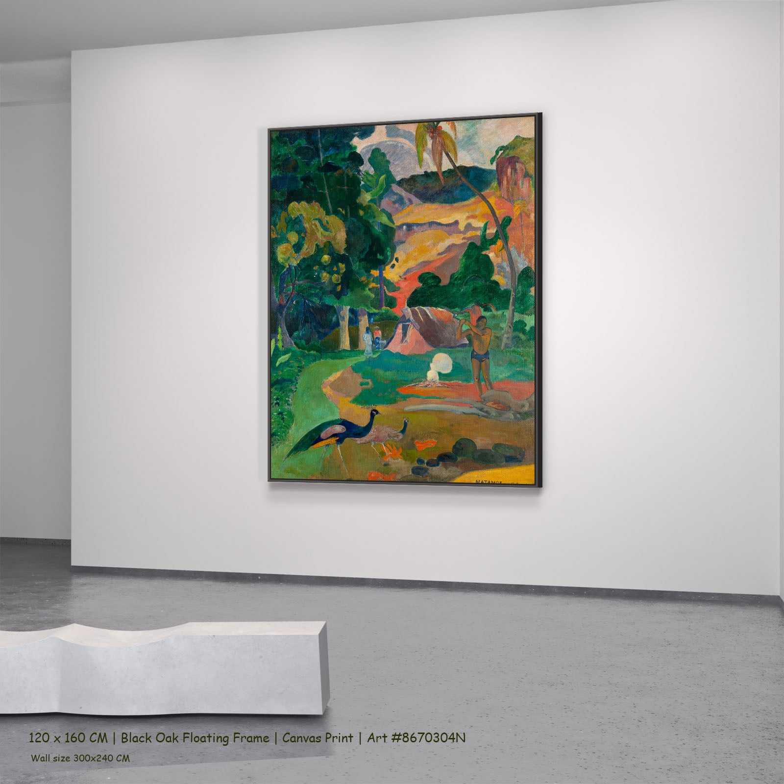 Matamoe by Paul Gauguin in a black oak floating frame, large green and gold Impressionist canvas