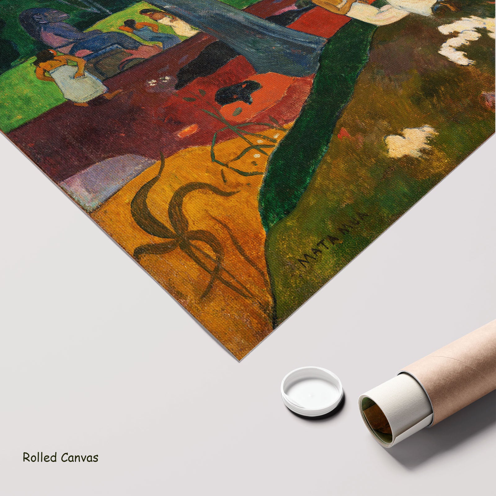 Mata Mua by Paul Gauguin as a large rolled green and gold Impressionist canvas print