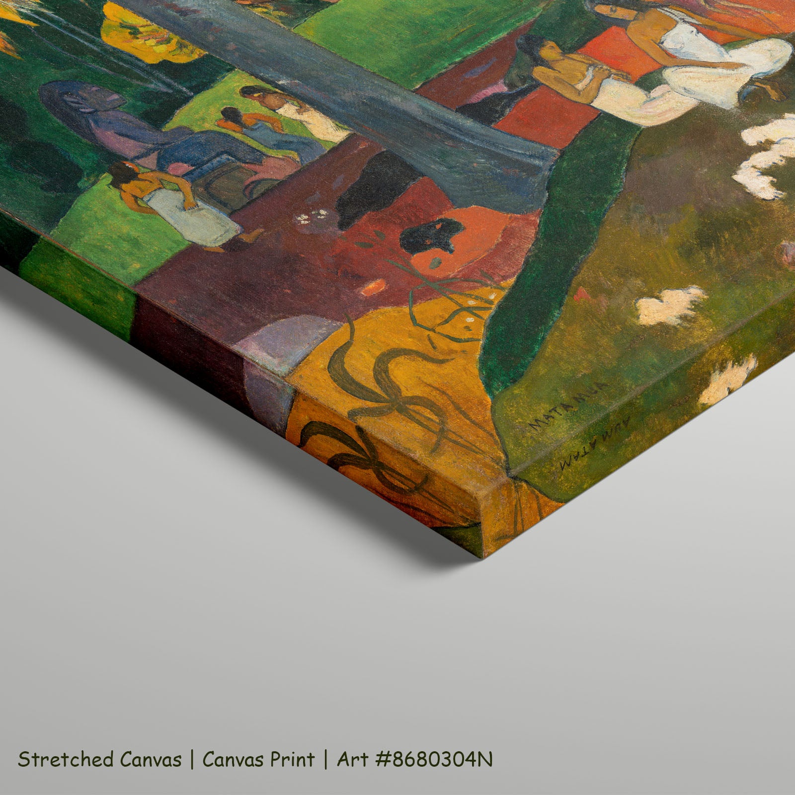 Mata Mua by Paul Gauguin as a large stretched green and gold Impressionist canvas print