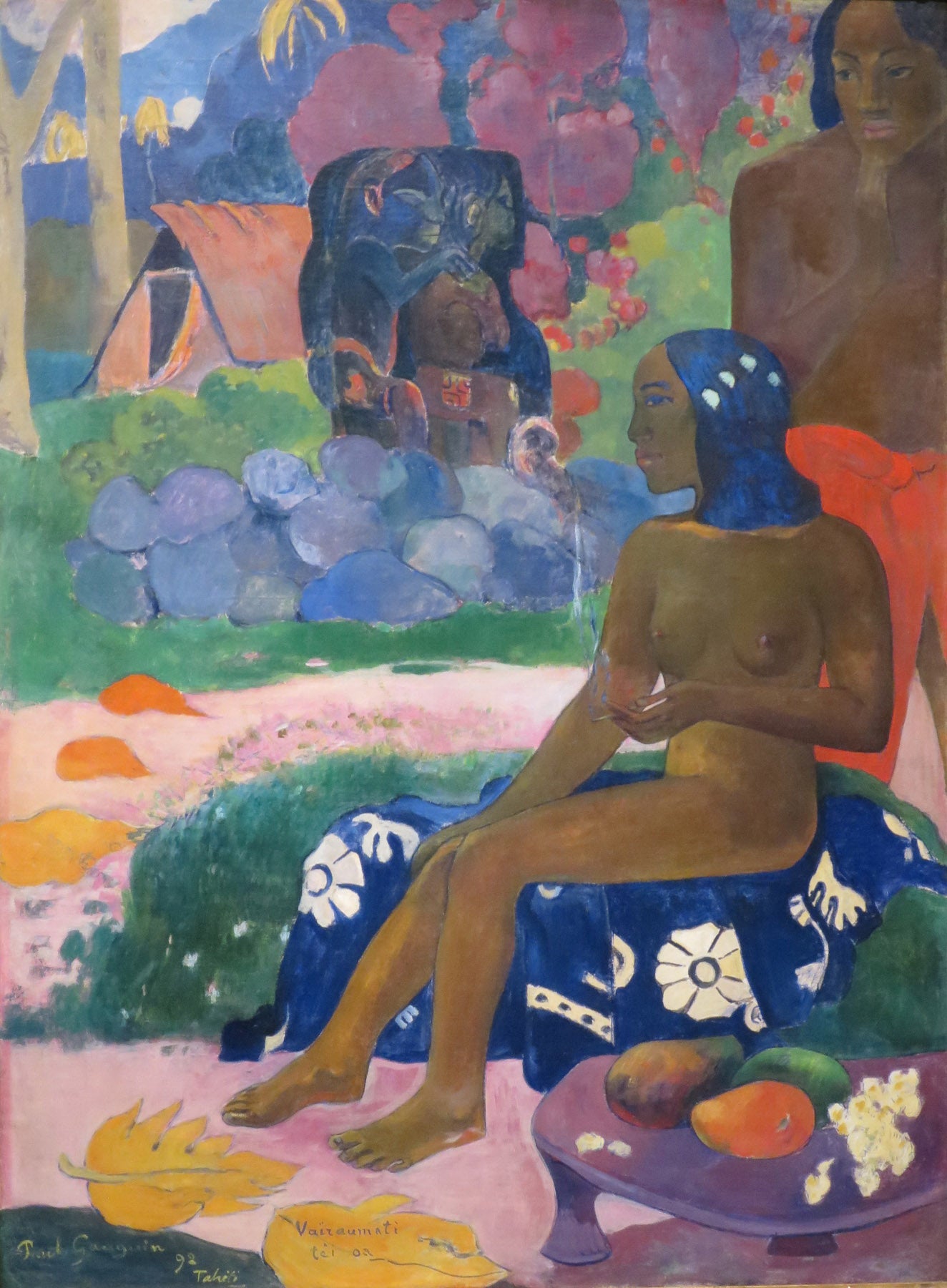 Large blue and gold Impressionist canvas print of Vairaumati tei oa by Paul Gauguin