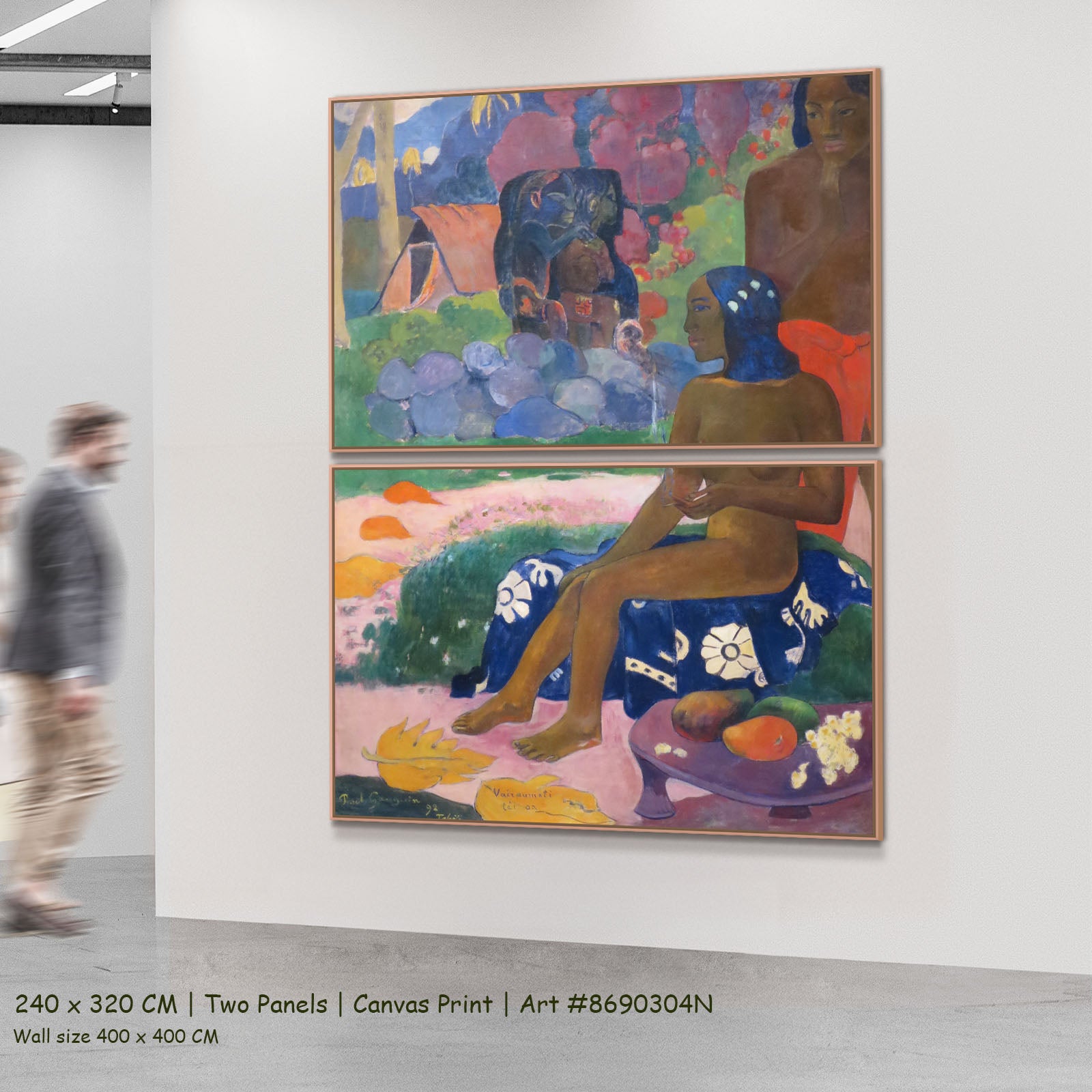 Vairaumati tei oa by Paul Gauguin as a large two-panel blue and gold Impressionist canvas set