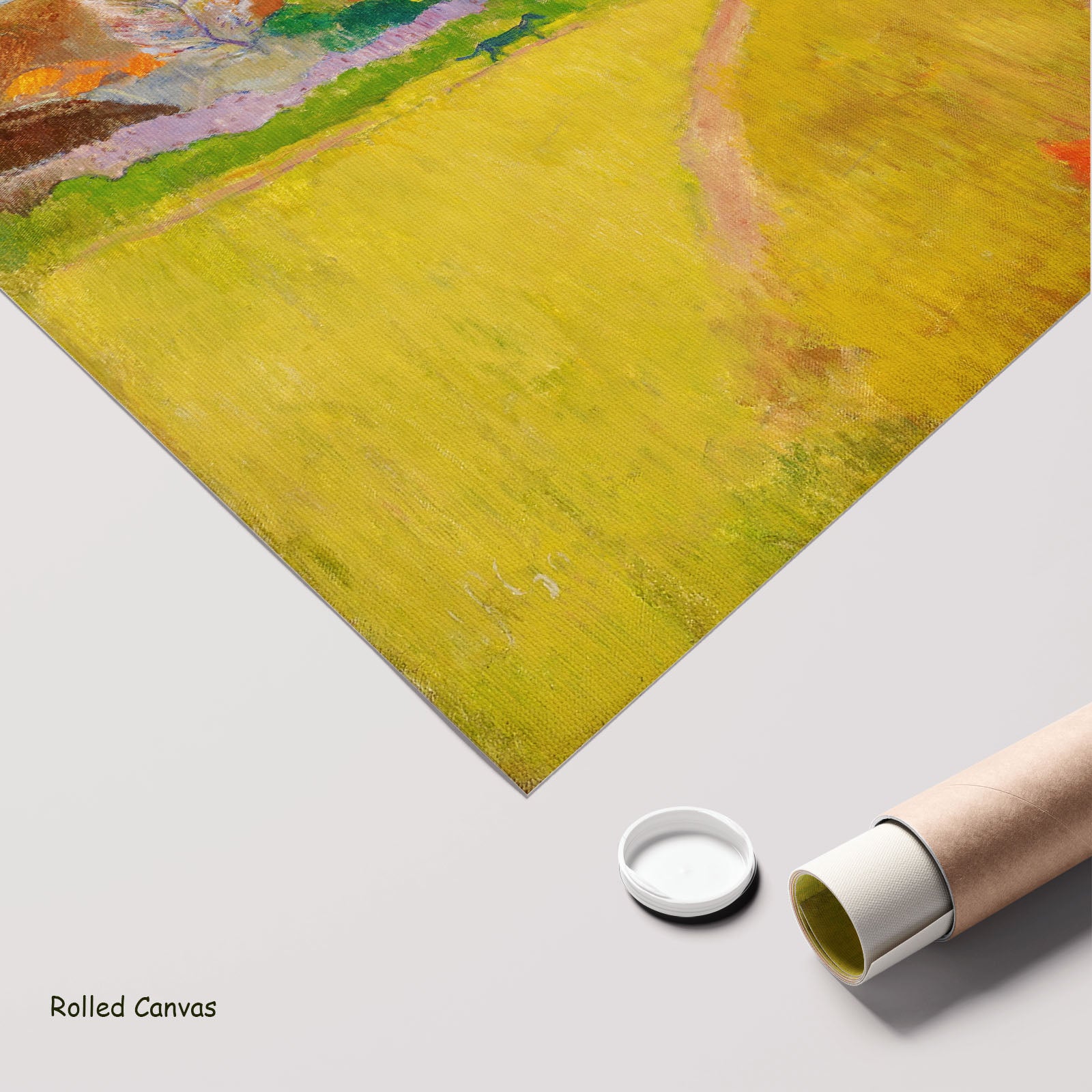 Tahitian Landscape by Paul Gauguin as a large rolled yellow and brown Impressionist canvas print