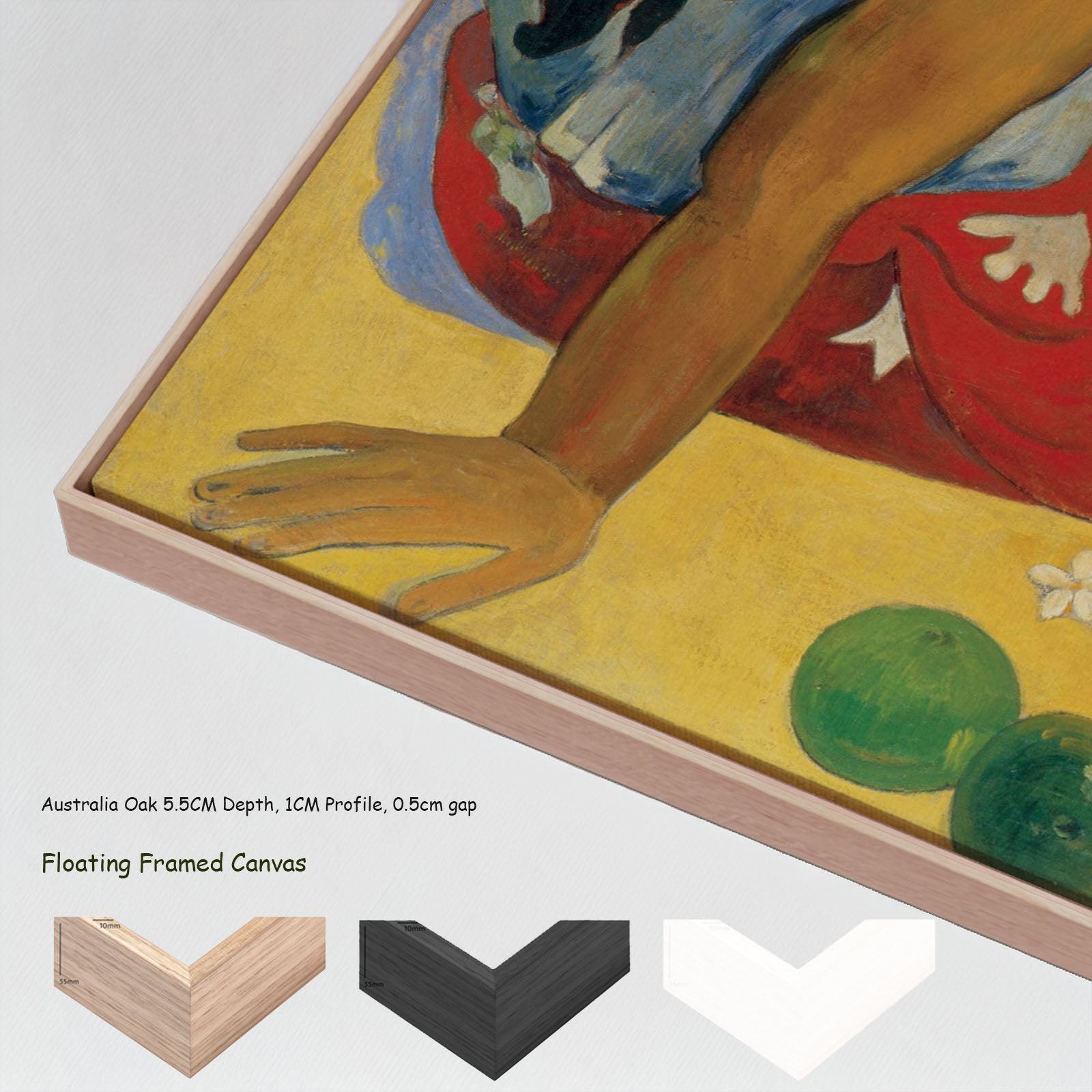 Parau Api by Paul Gauguin in a floating frame, large yellow and red Impressionist canvas print
