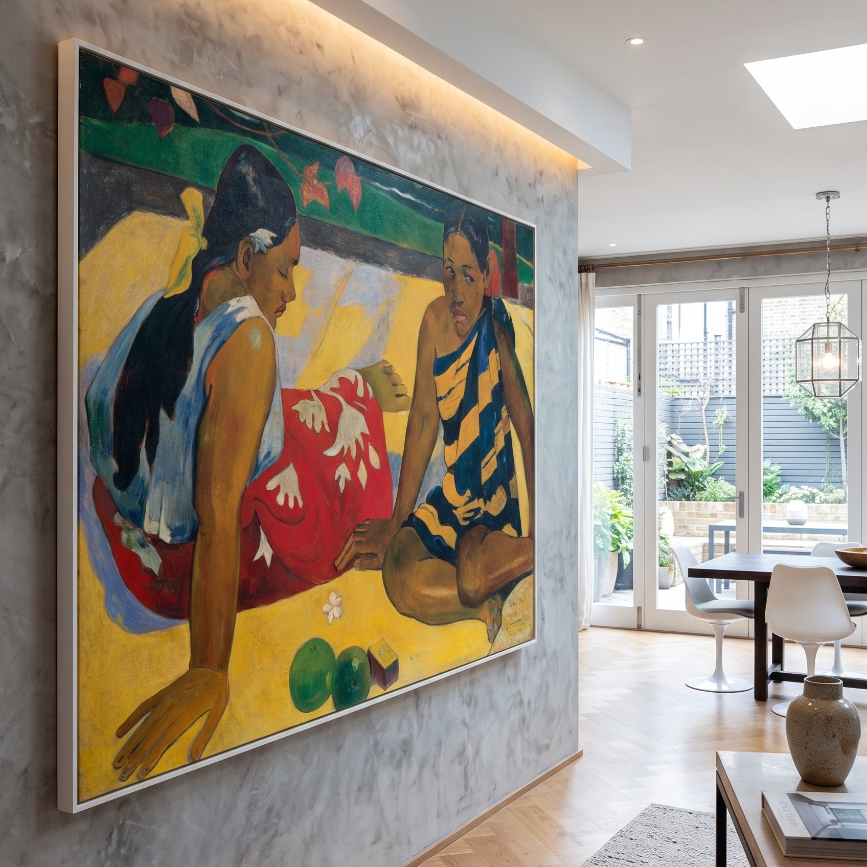 Parau Api by Paul Gauguin — large yellow and red Impressionist canvas art displayed on a wall
