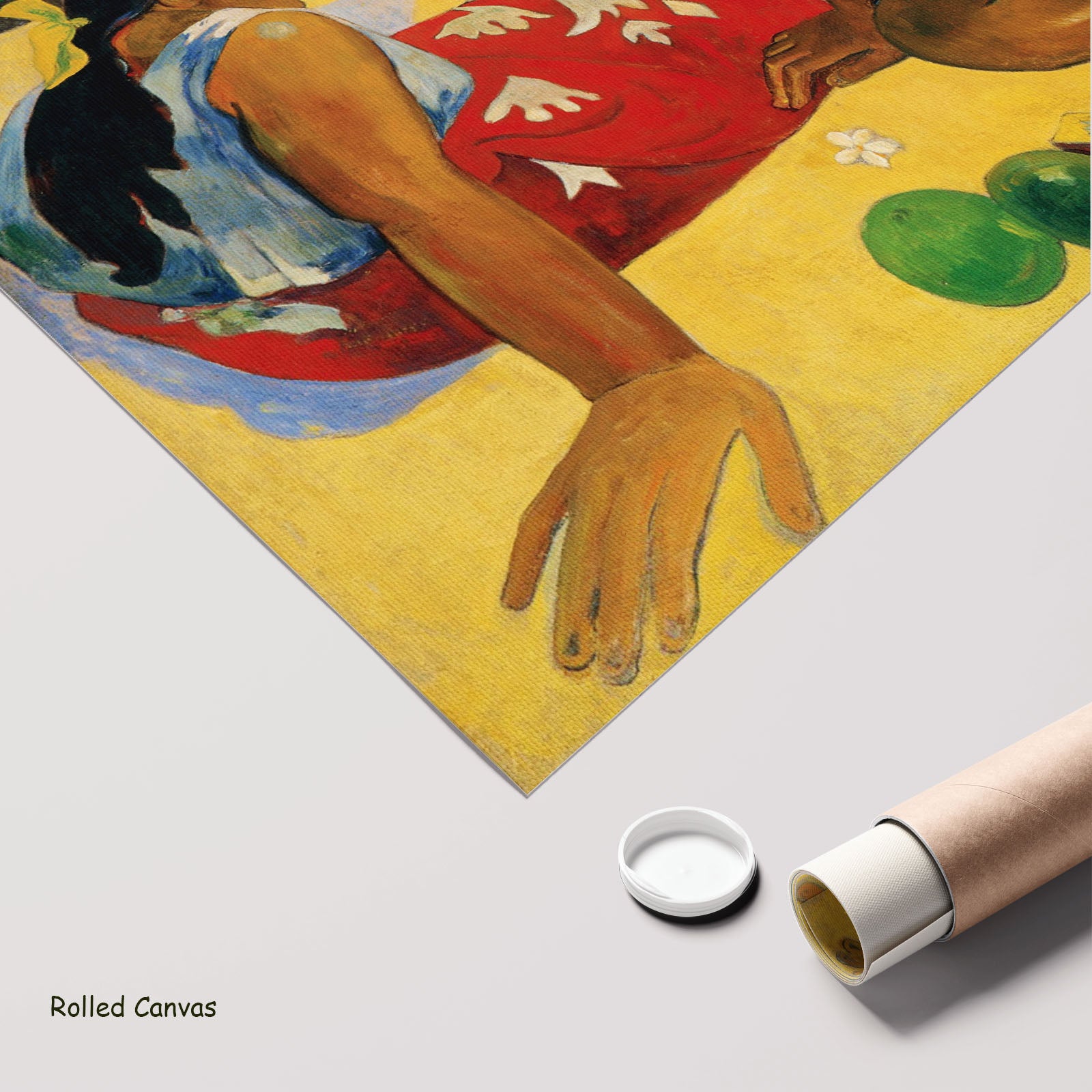 Parau Api by Paul Gauguin as a large rolled yellow and red Impressionist canvas print