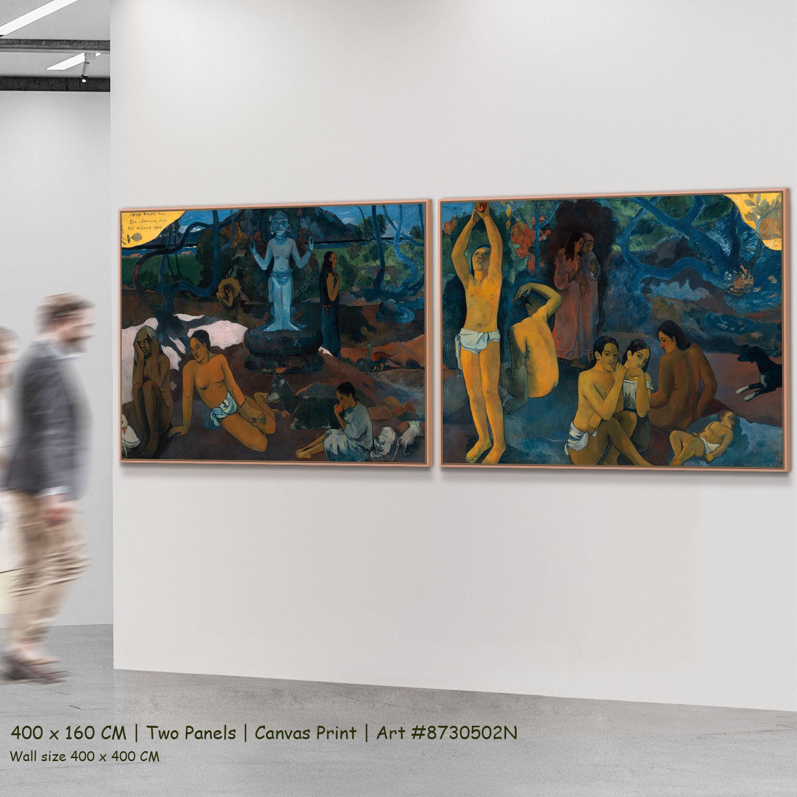 Where Do We Come From? What by Paul Gauguin as a large two-panel blue and gold Impressionist canvas set