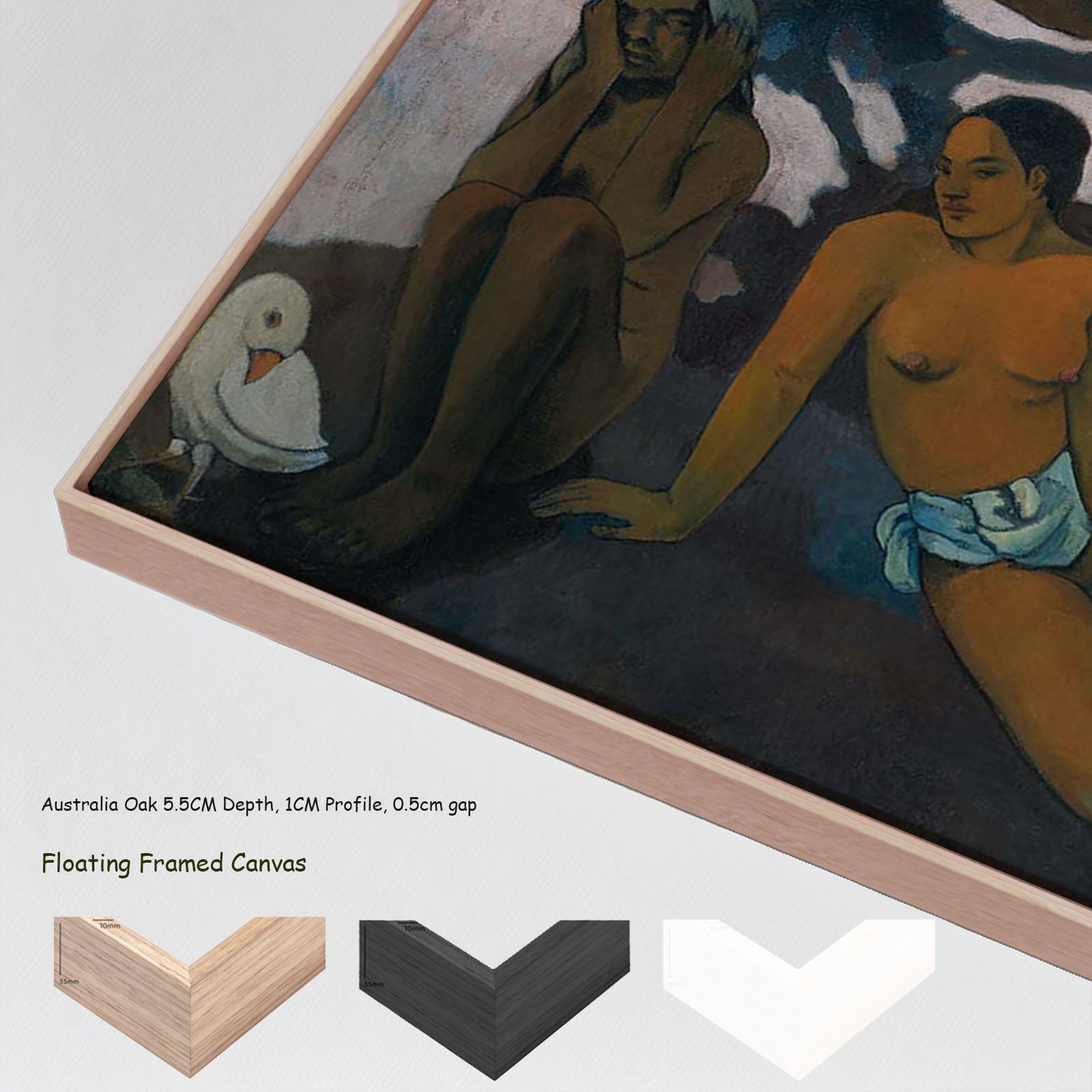 Where Do We Come From? What by Paul Gauguin in a floating frame, large blue and gold Impressionist canvas print