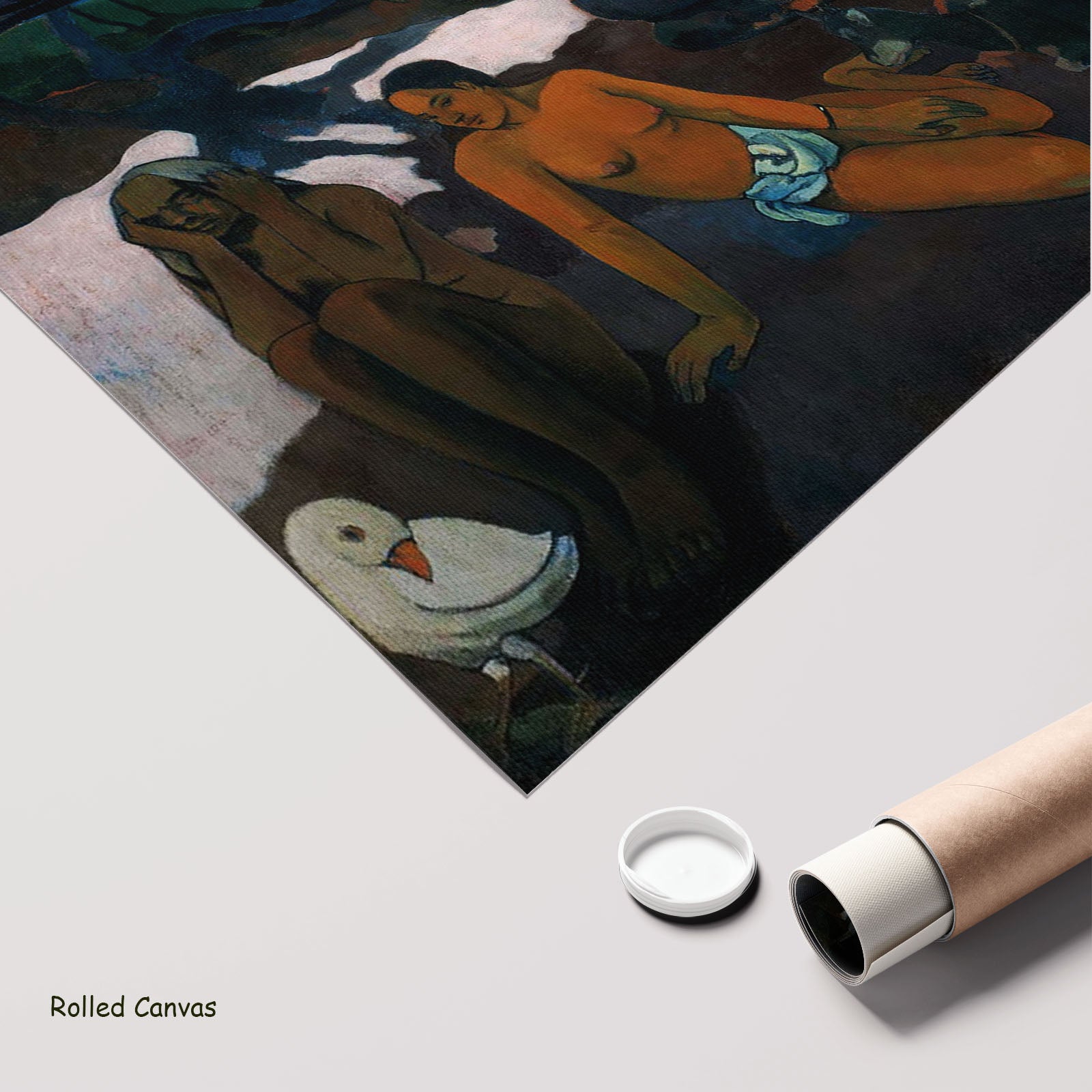 Where Do We Come From? What by Paul Gauguin as a large rolled blue and gold Impressionist canvas print