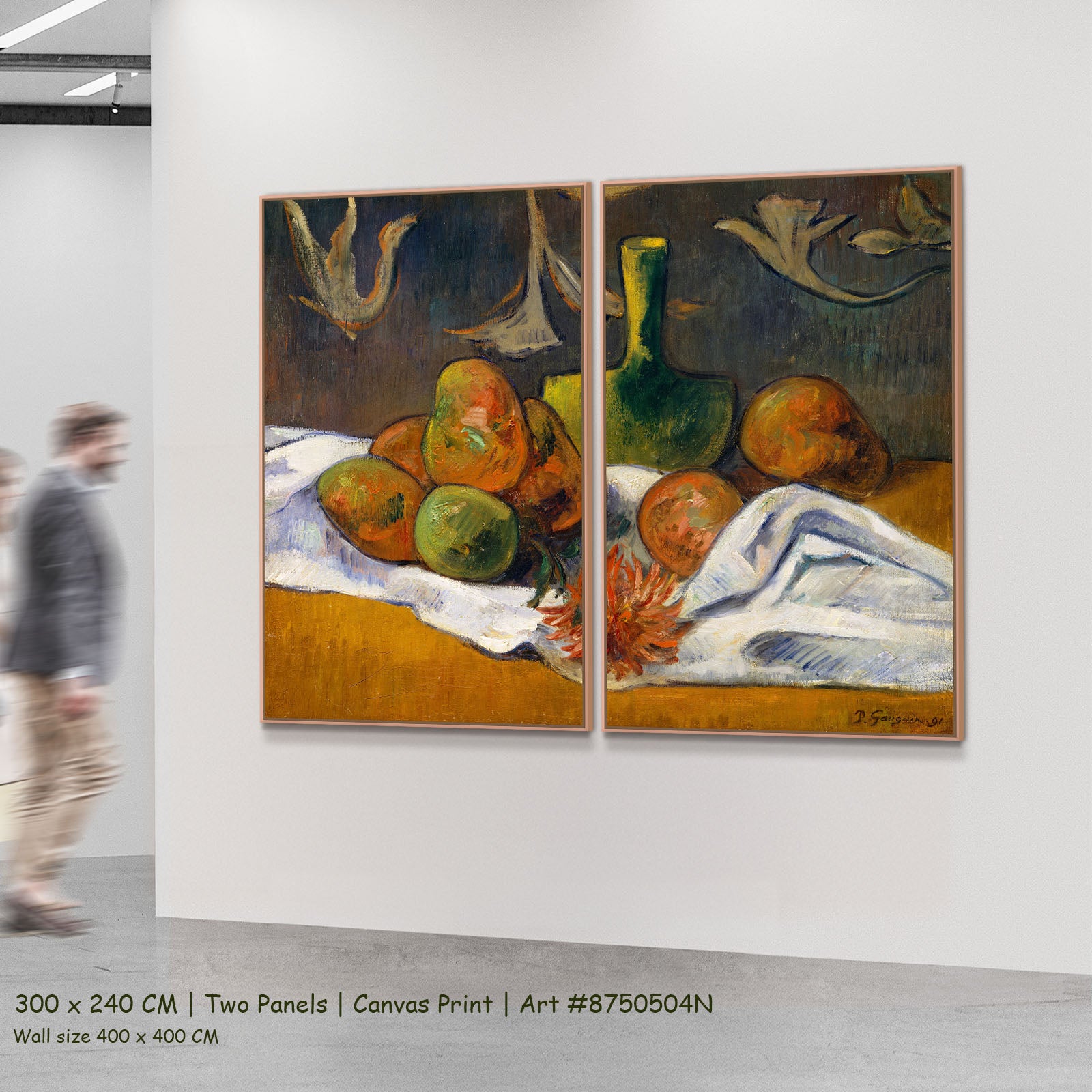 Still Life with Mangoes and a by Paul Gauguin as a large two-panel orange and gold Impressionist canvas set