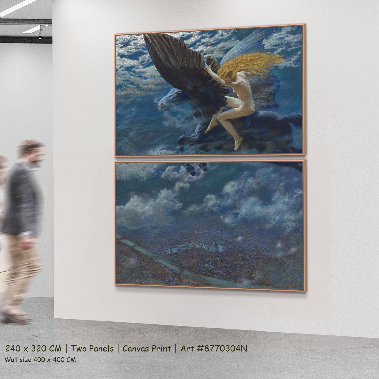 Dream Idyll by Edward Robert Hughes as a large two-panel blue and black Symbolist canvas set
