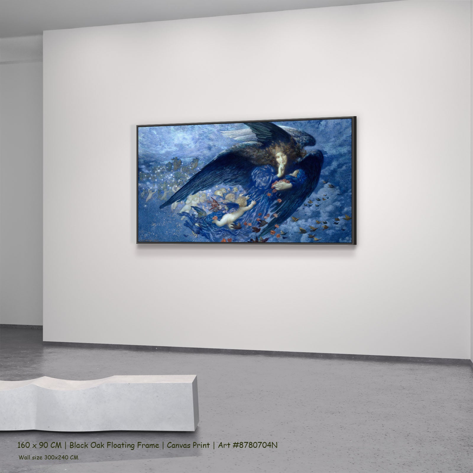 Night with Her Train of Stars by Edward Robert Hughes in a black oak floating frame, large blue and light blue Symbolist canv
