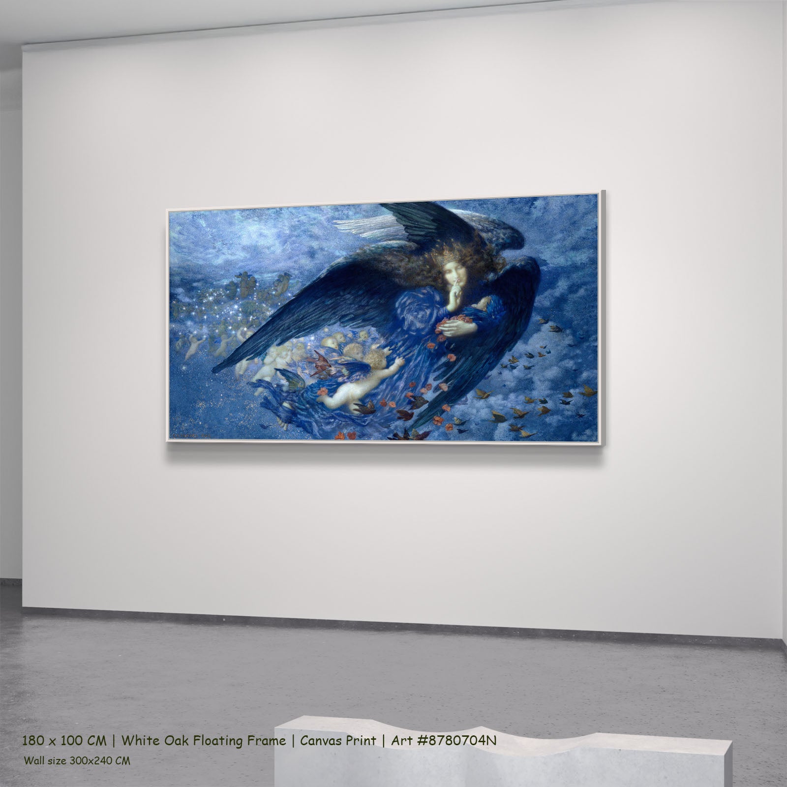 Night with Her Train of Stars by Edward Robert Hughes in a white oak floating frame, large blue and light blue Symbolist canv