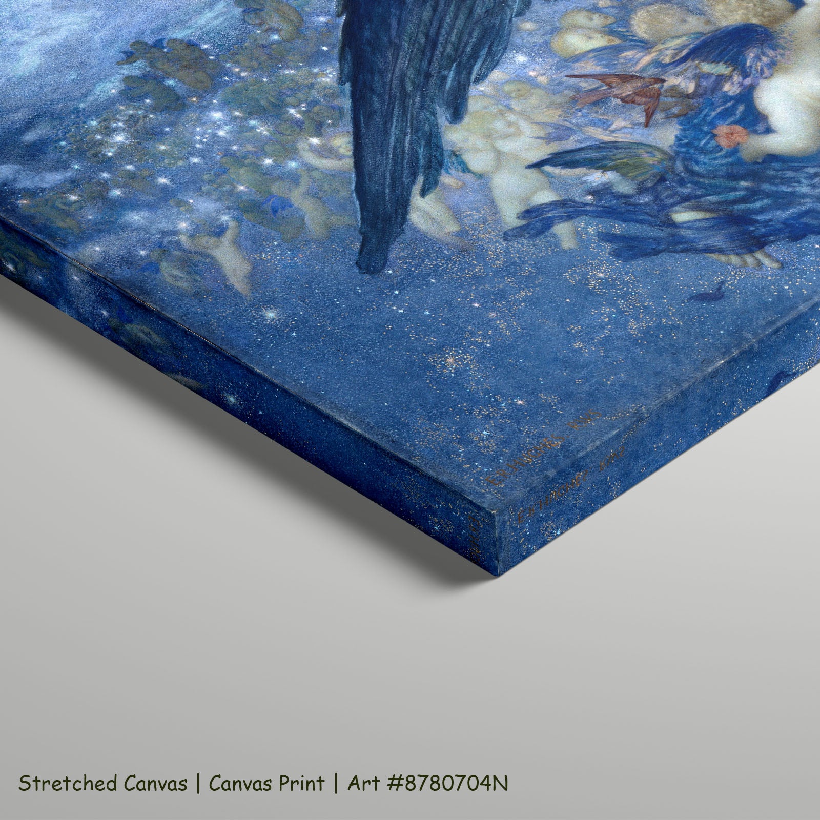 Night with Her Train of Stars by Edward Robert Hughes as a large stretched blue and light blue Symbolist canvas print