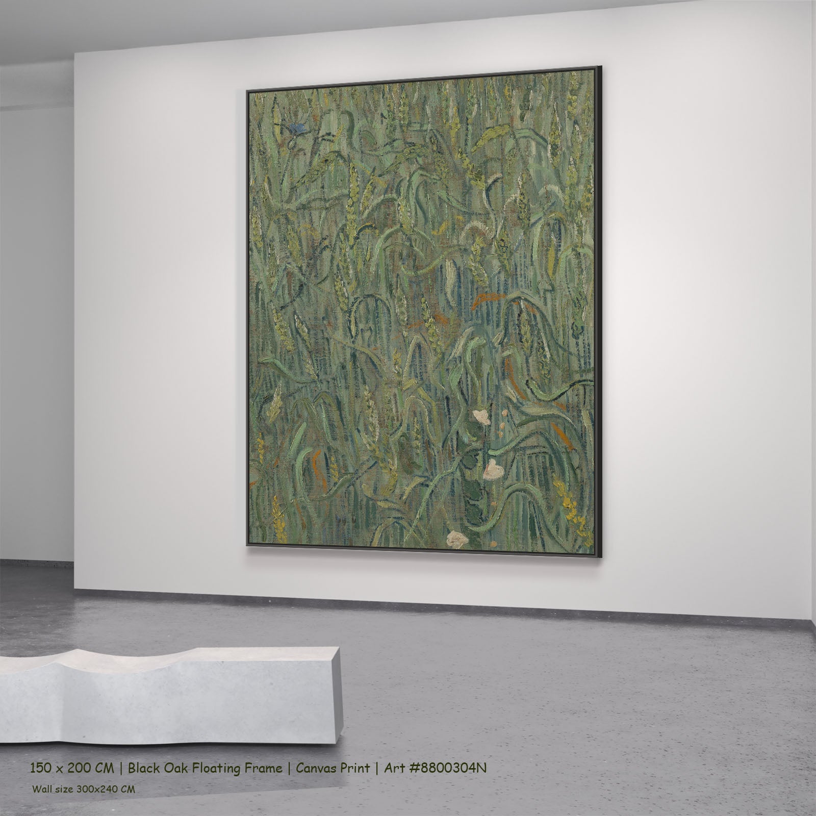 Ears of Wheat by Vincent van Gogh in a black oak floating frame, large green Impressionist canvas