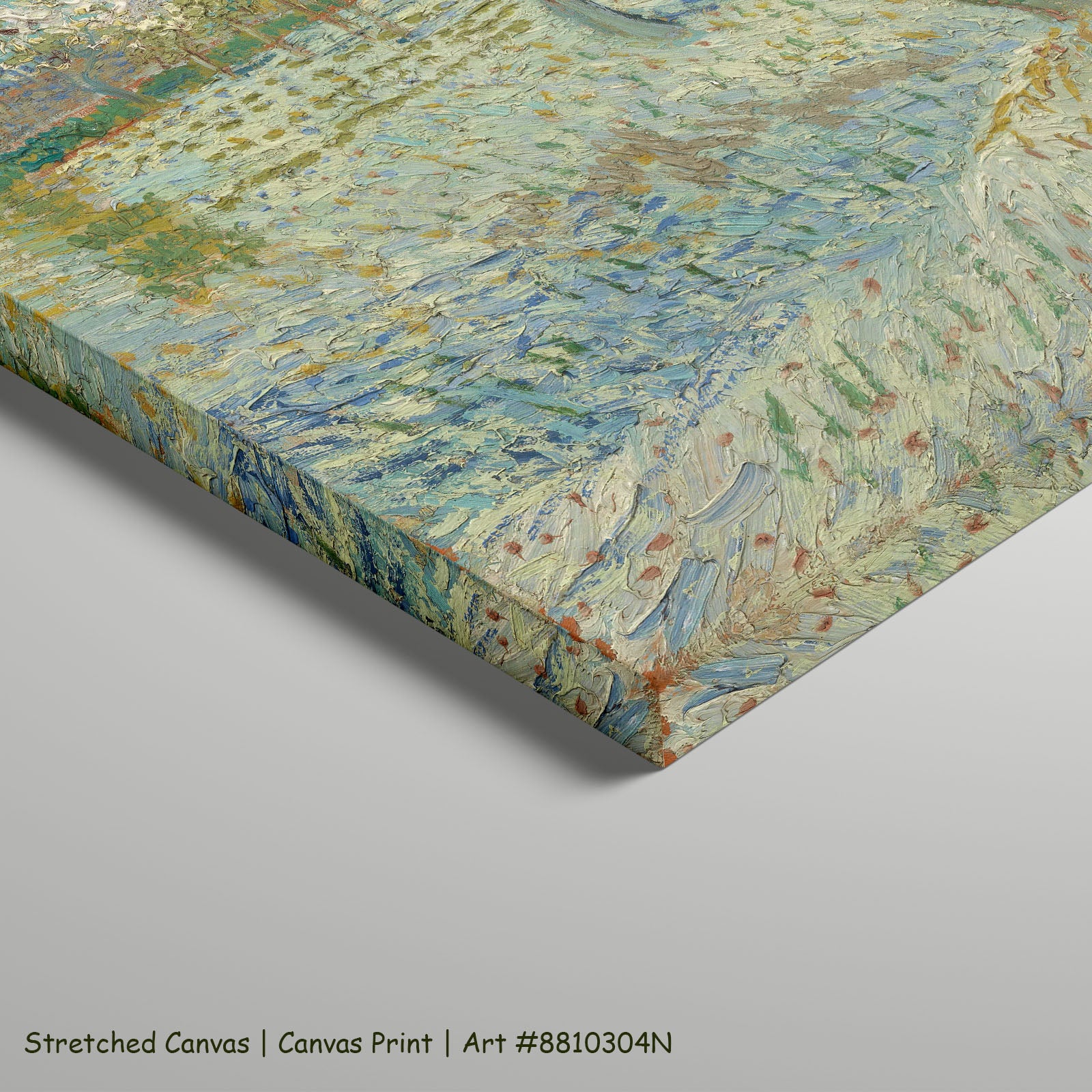 The Pink Peach Tree by Vincent van Gogh as a large stretched light blue and green Impressionist canvas print