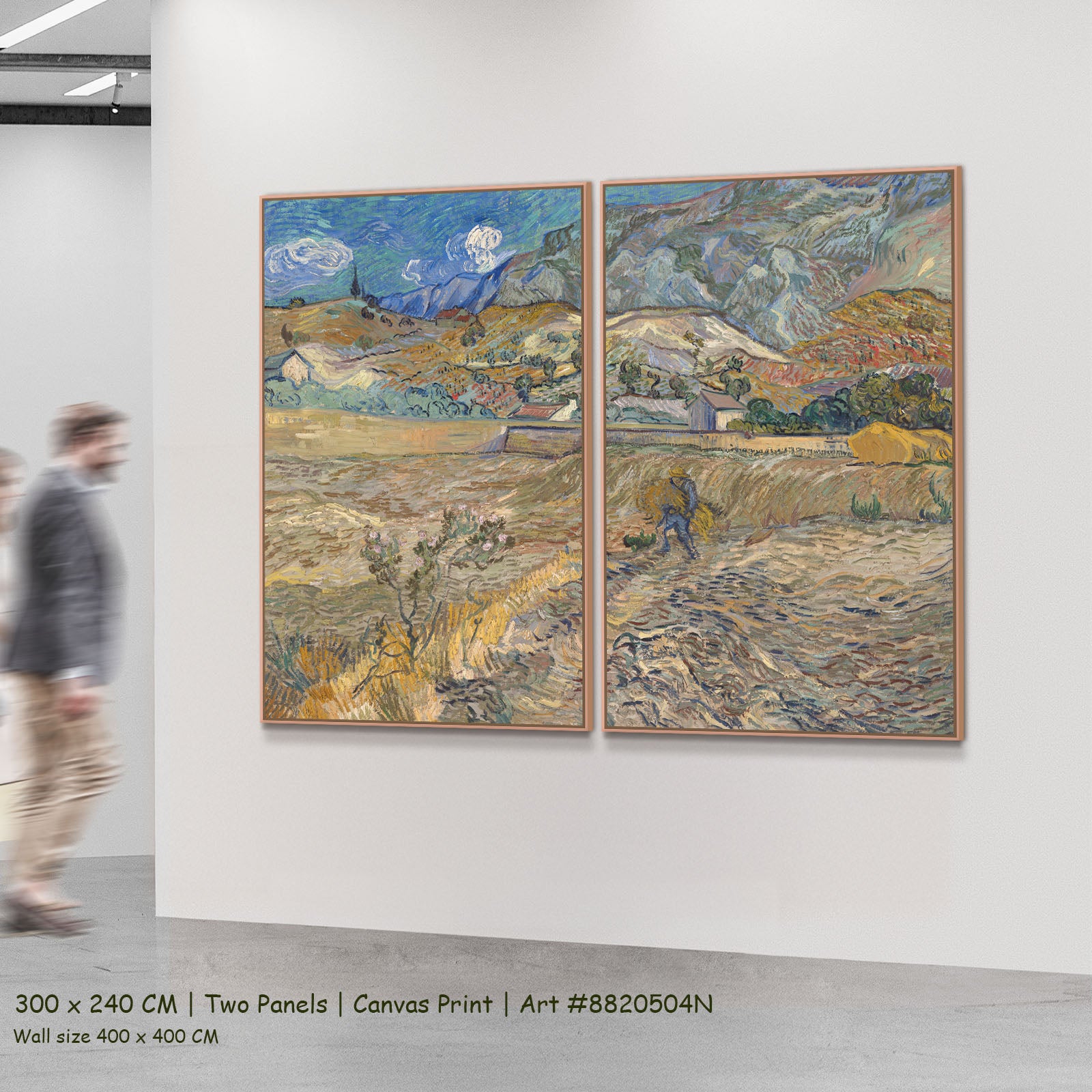 Enclosed Field with Peasant by Vincent van Gogh as a large two-panel gold and grey Impressionist canvas set