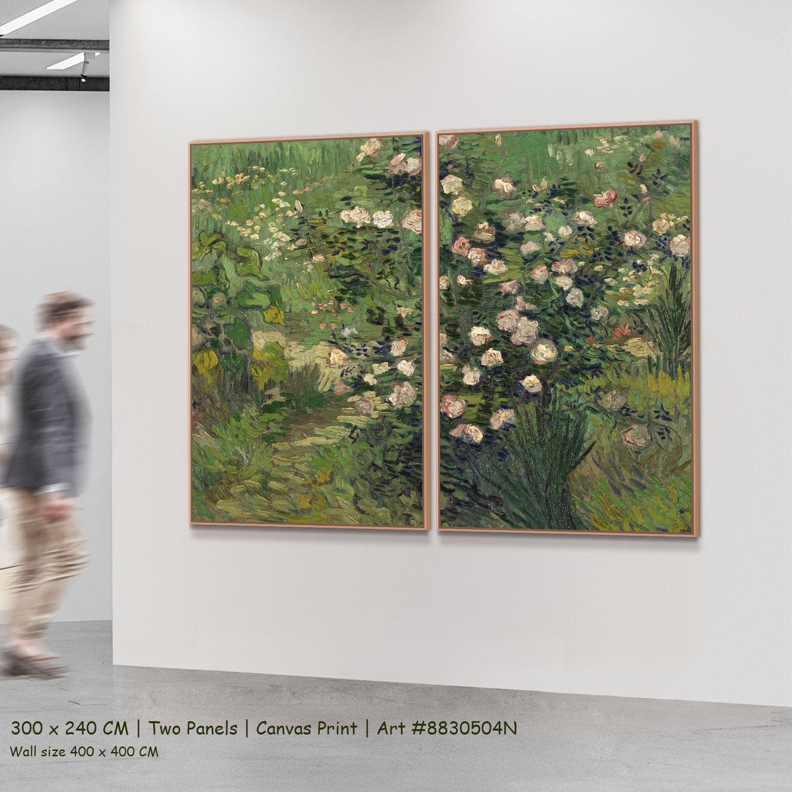 Roses by Vincent van Gogh as a large two-panel green and pink Impressionist canvas set