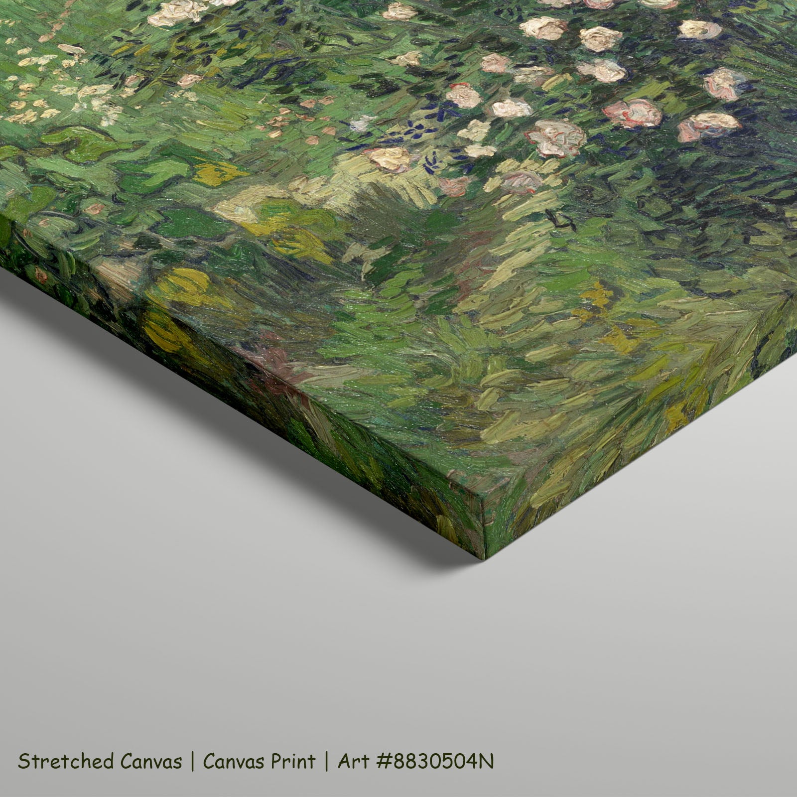 Roses by Vincent van Gogh as a large stretched green and pink Impressionist canvas print