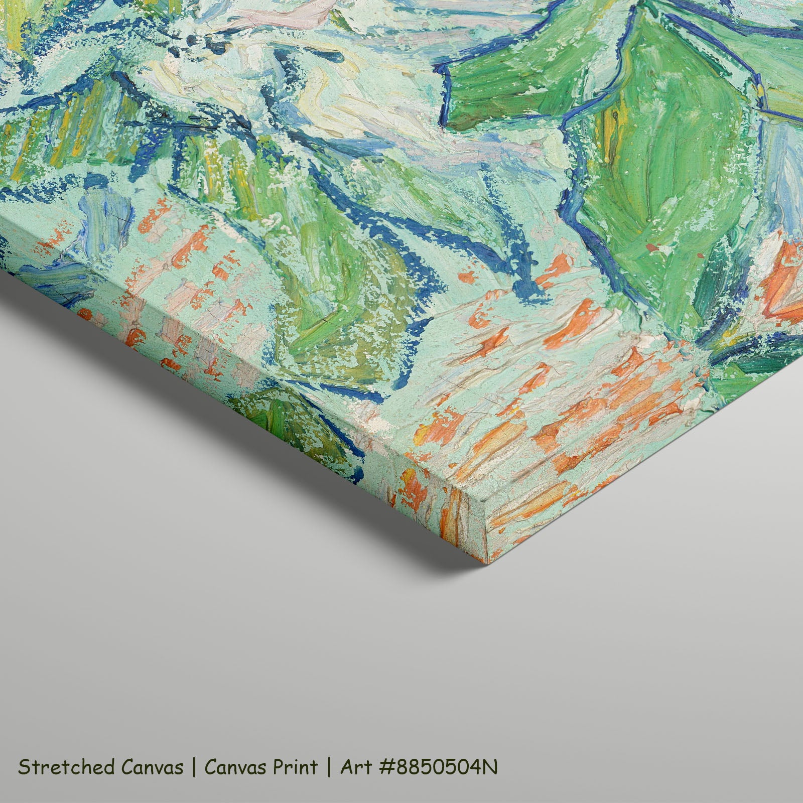 Blossoming Chestnut Branches by Vincent van Gogh as a large stretched green and blue Impressionist canvas print