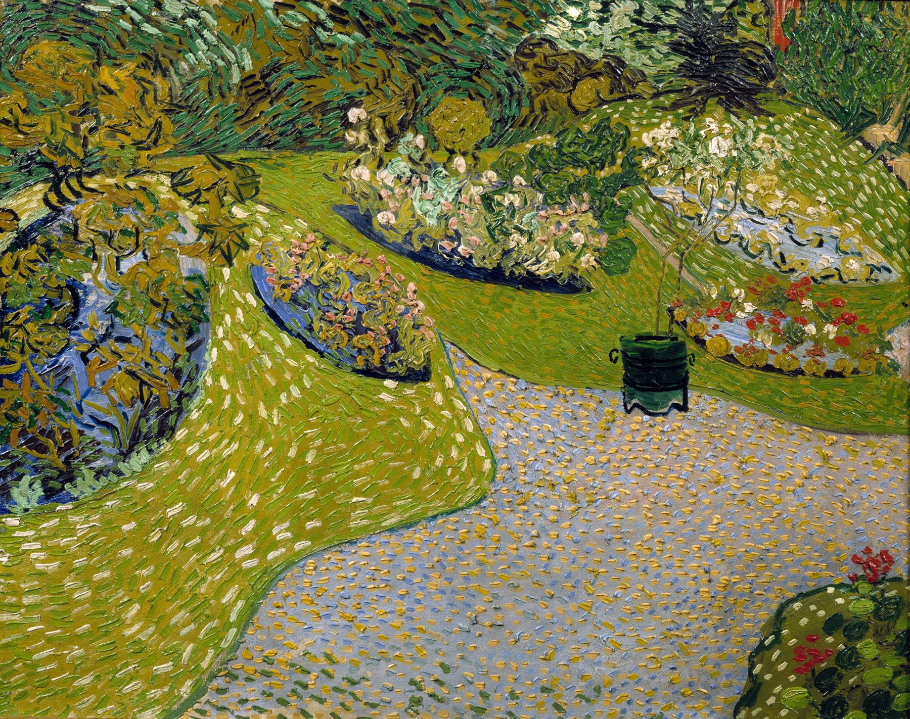 Large green and blue Impressionist canvas print of Garden in Auvers by Vincent van Gogh