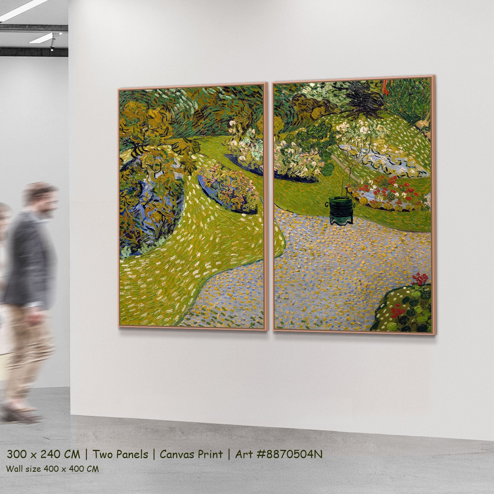 Garden in Auvers by Vincent van Gogh as a large two-panel green and blue Impressionist canvas set