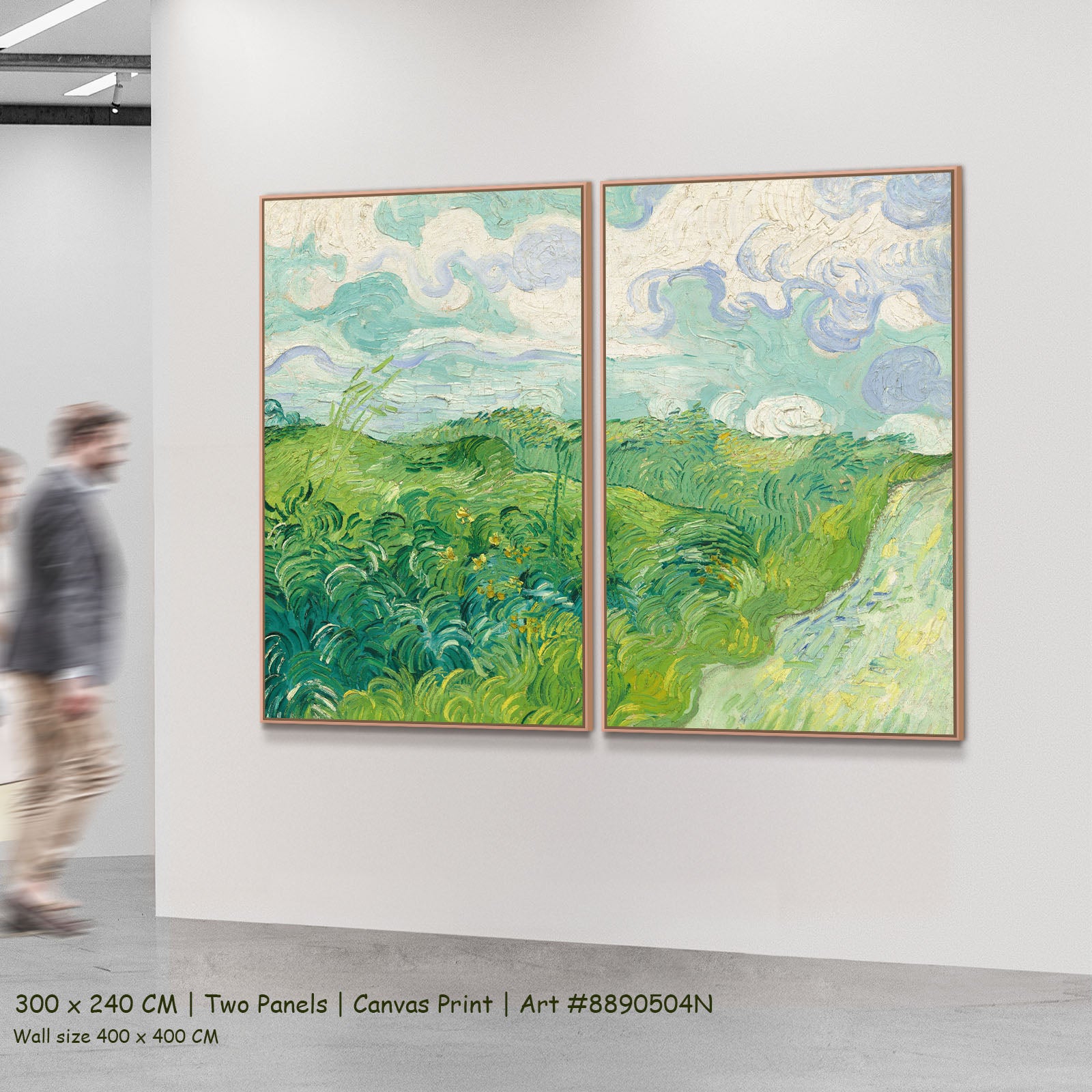 Green Wheat Fields, Auvers by Vincent van Gogh as a large two-panel green and white Impressionist canvas set
