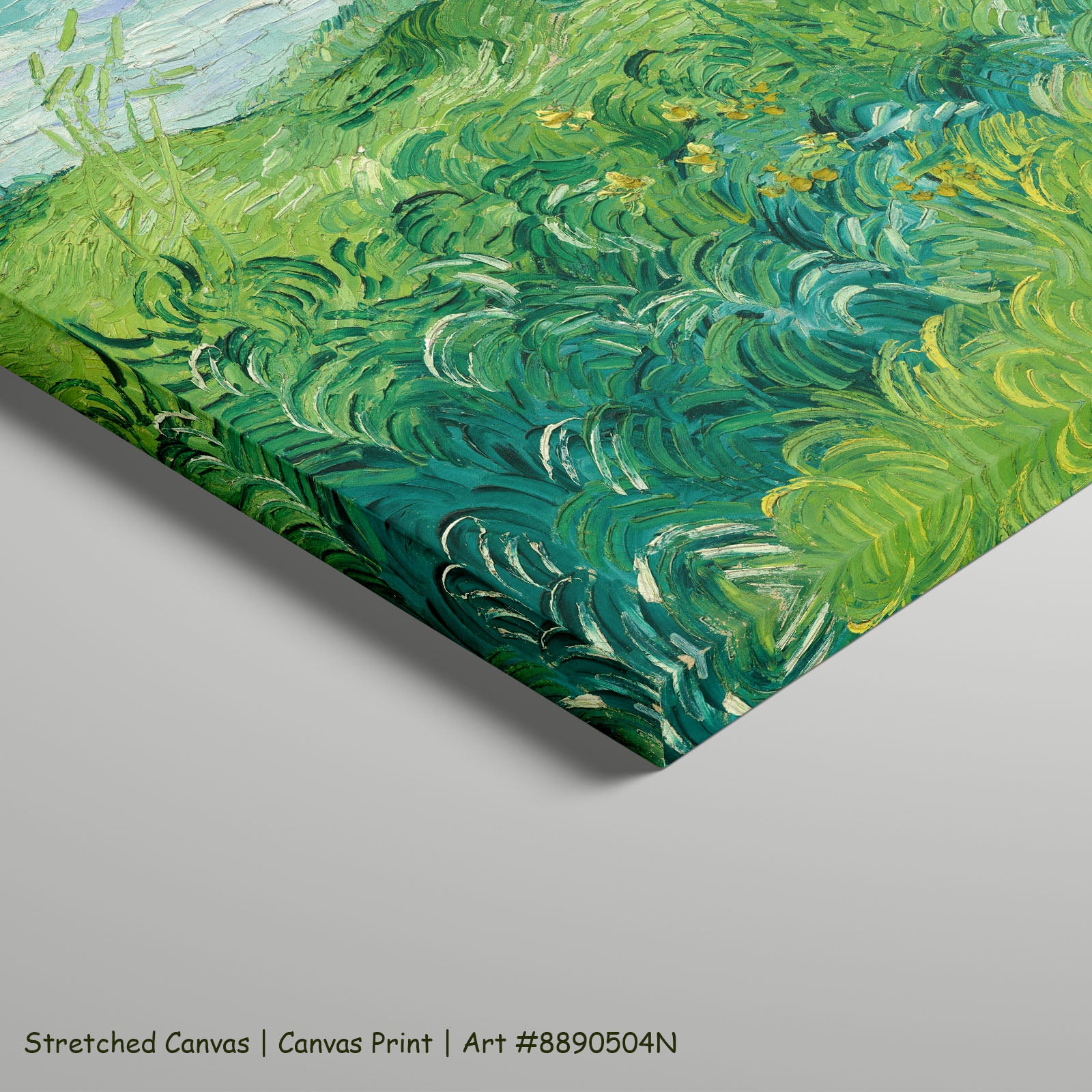 Green Wheat Fields, Auvers by Vincent van Gogh as a large stretched green and white Impressionist canvas print