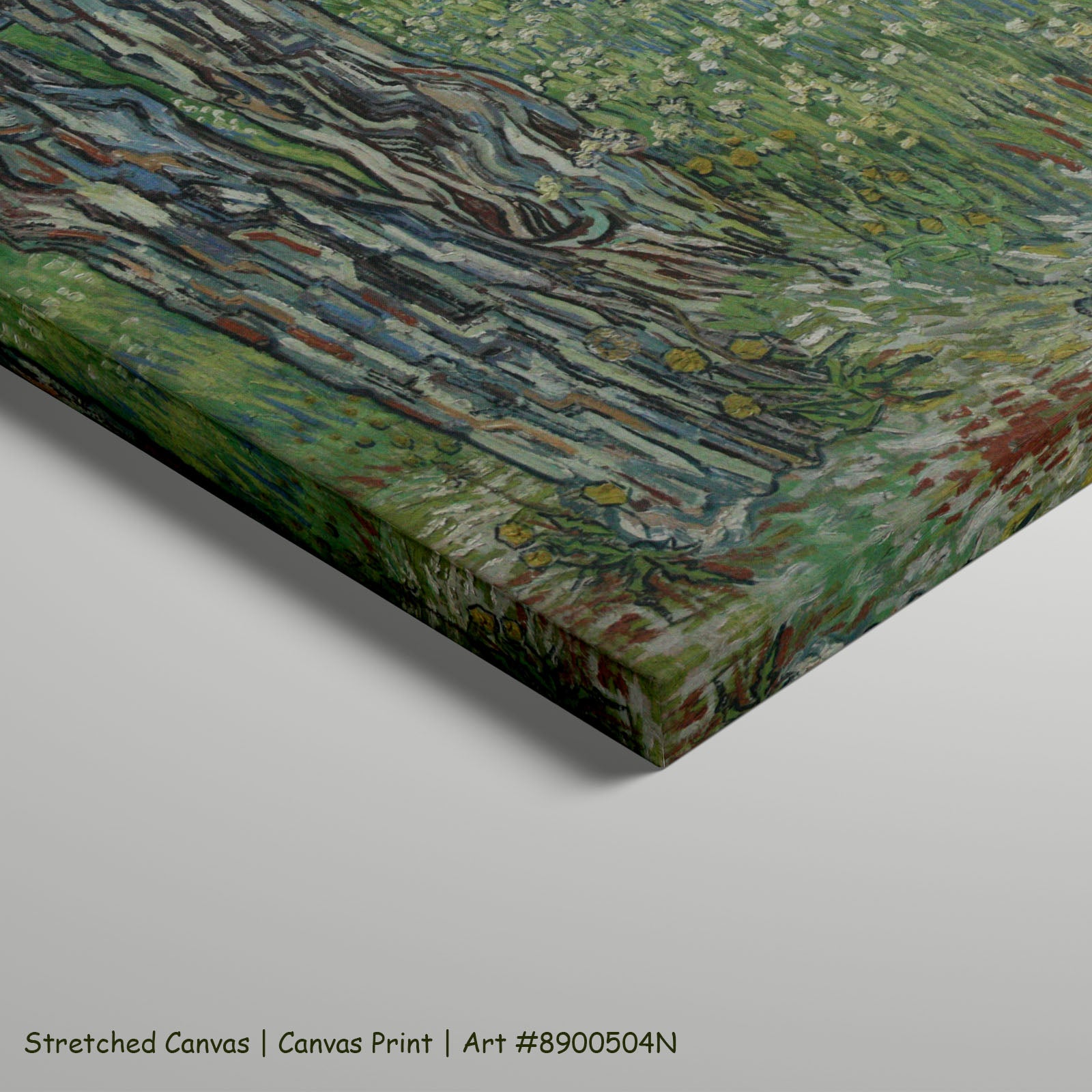Tree Trunks in the Grass by Vincent van Gogh as a large stretched green and grey Impressionist canvas print