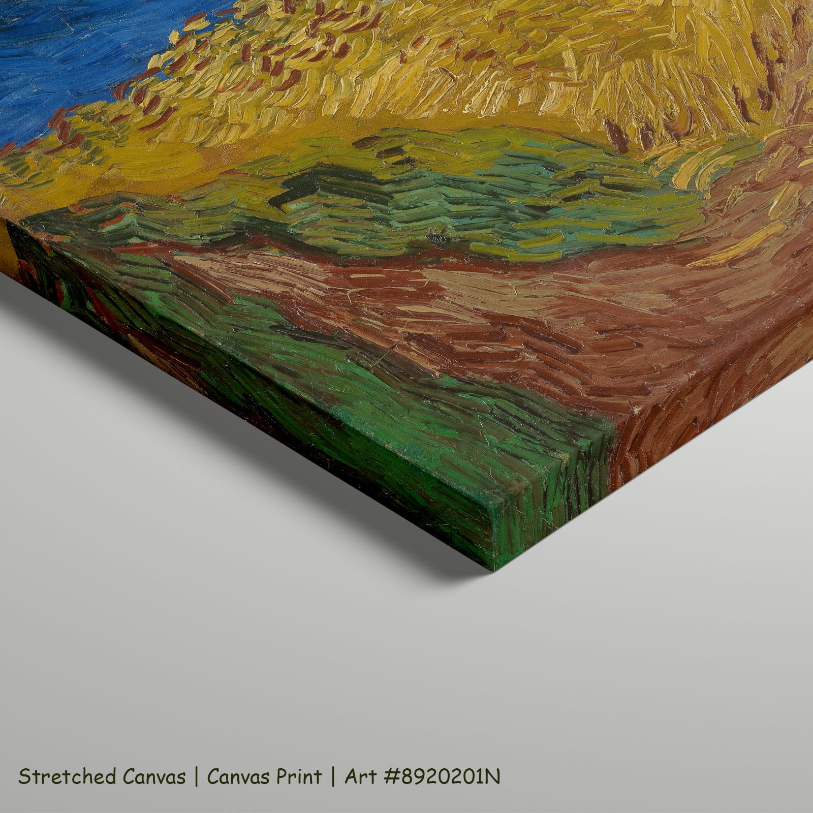 Wheatfield with Crows by Vincent van Gogh as a large stretched blue and yellow Impressionist canvas print