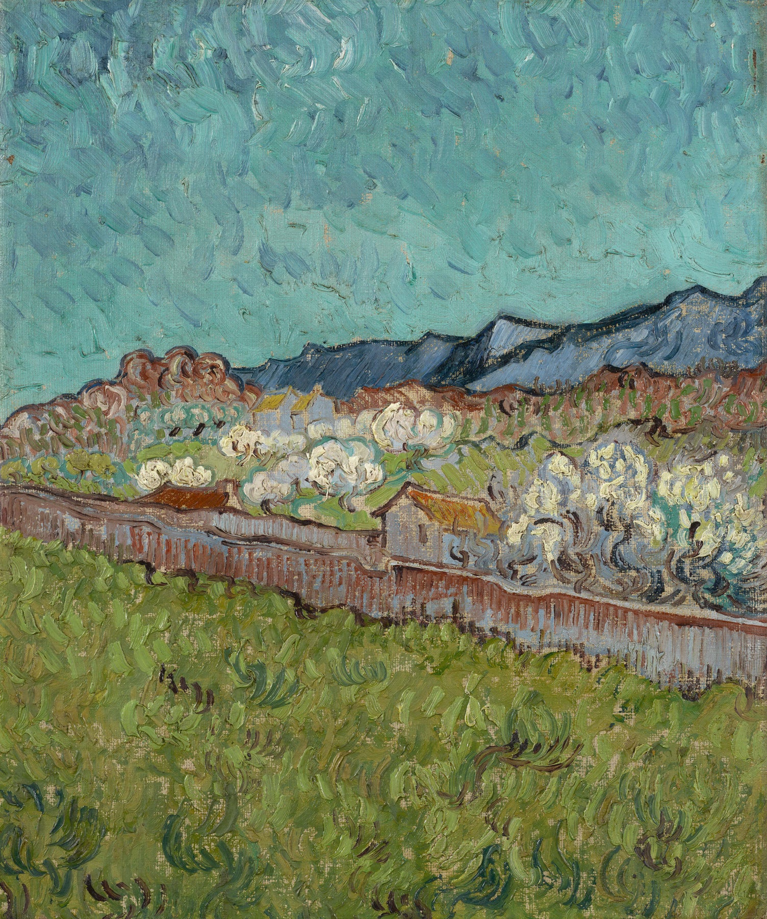 Large aqua and green Impressionist canvas print of View of the Alpilles by Vincent van Gogh