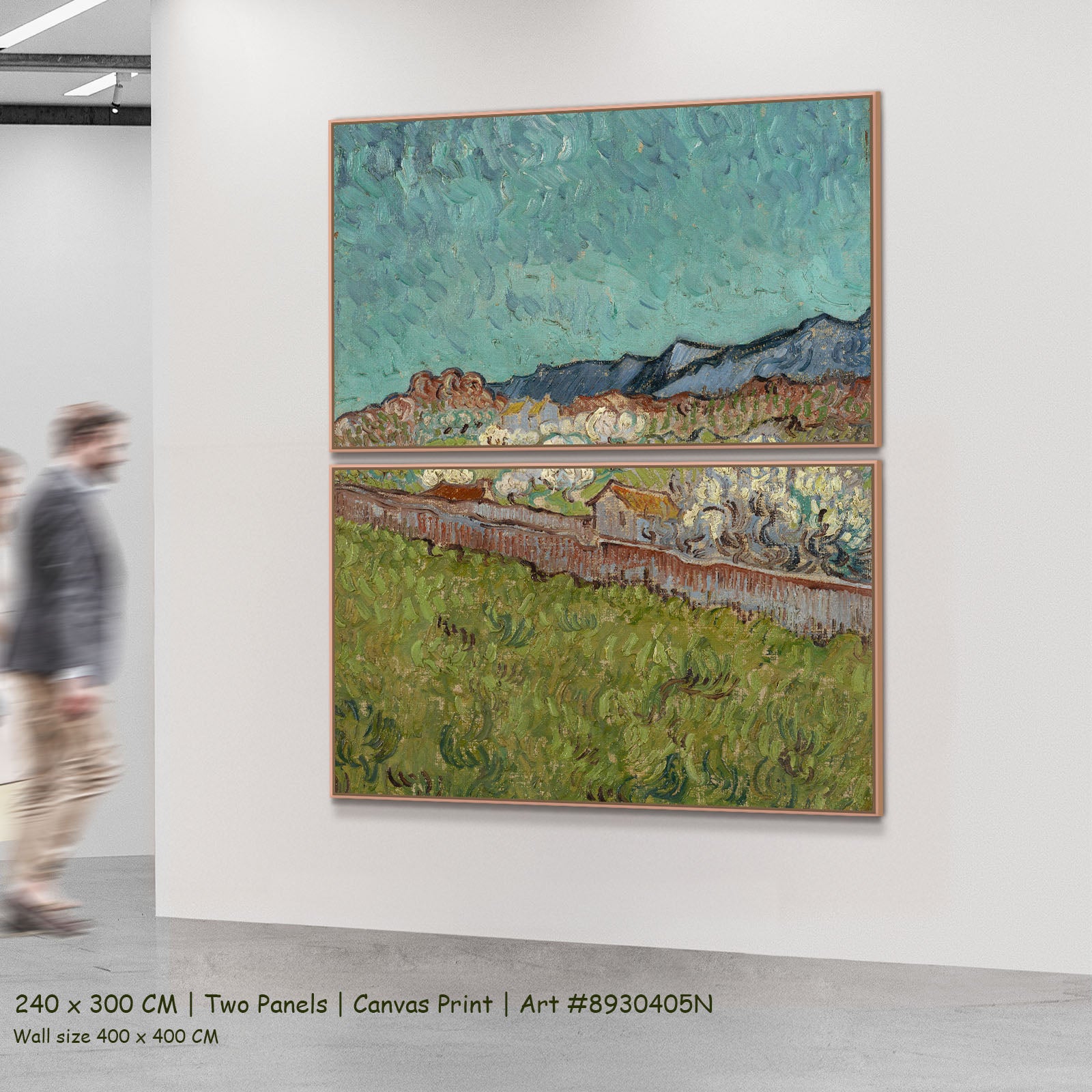 View of the Alpilles by Vincent van Gogh as a large two-panel aqua and green Impressionist canvas set