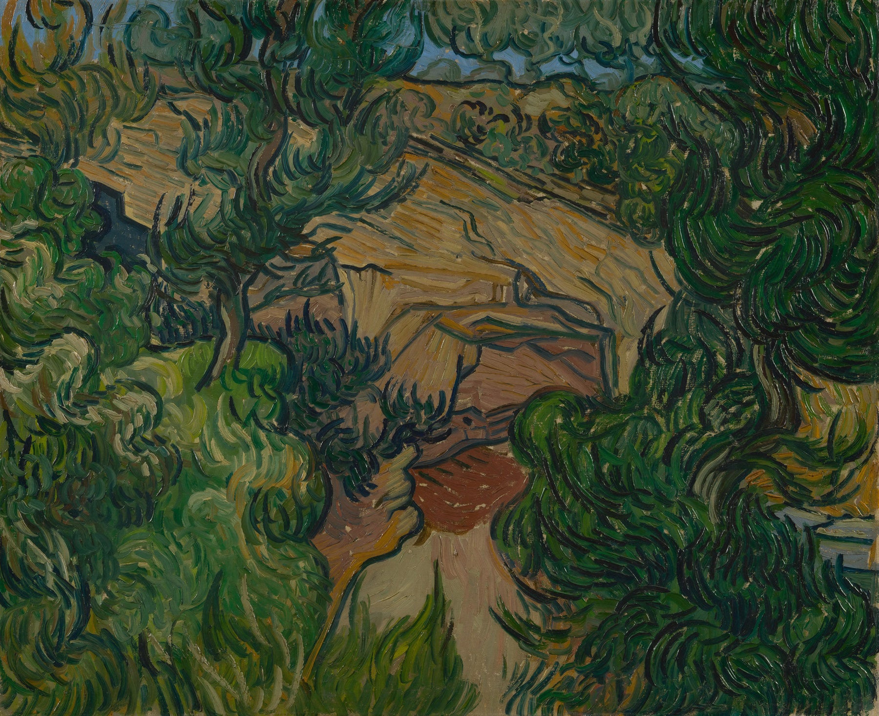 Large green and brown Impressionist canvas print of Entrance to a Quarry by Vincent van Gogh