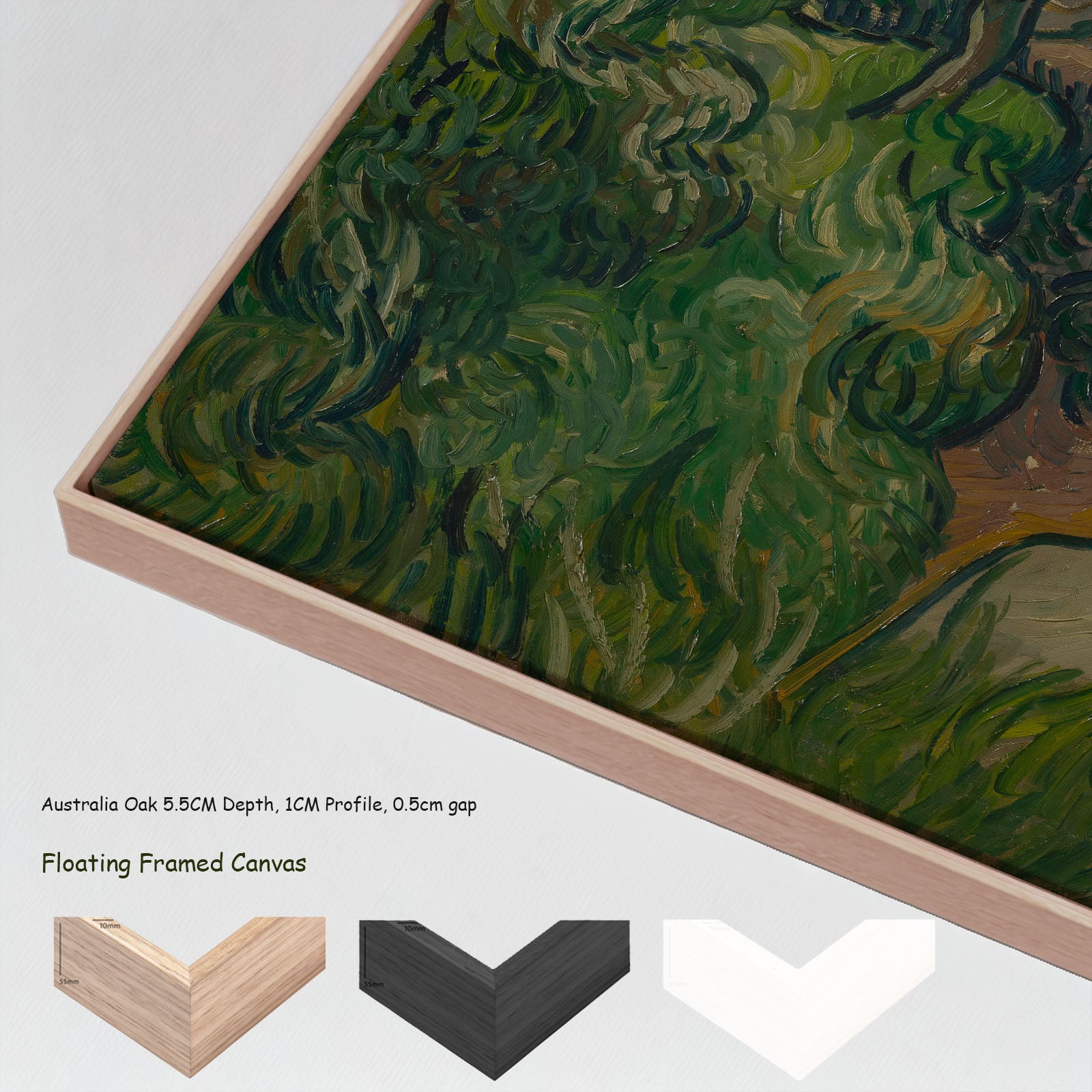 Entrance to a Quarry by Vincent van Gogh in a floating frame, large green and brown Impressionist canvas print