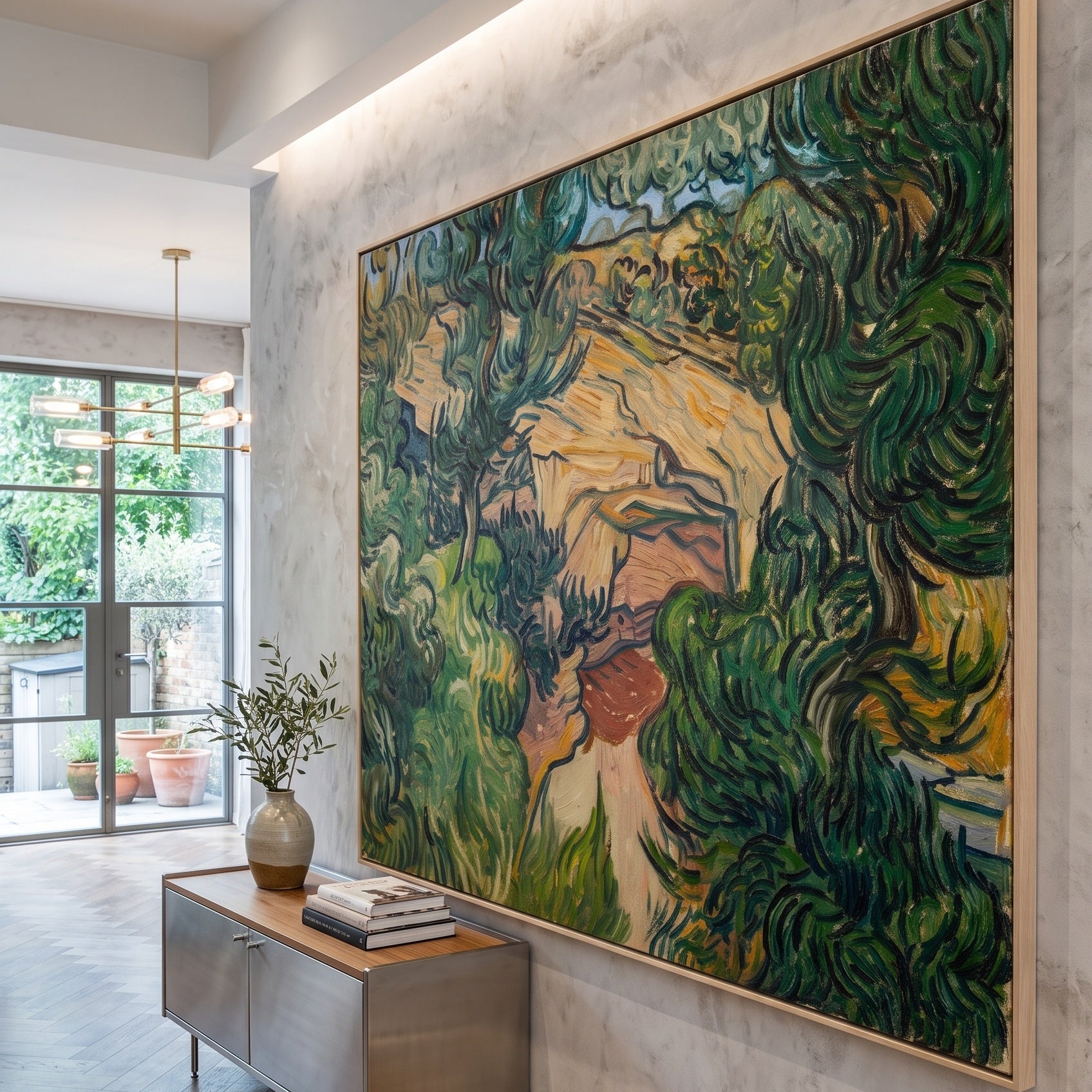 Entrance to a Quarry by Vincent van Gogh — large green and brown Impressionist canvas art displayed on a wall
