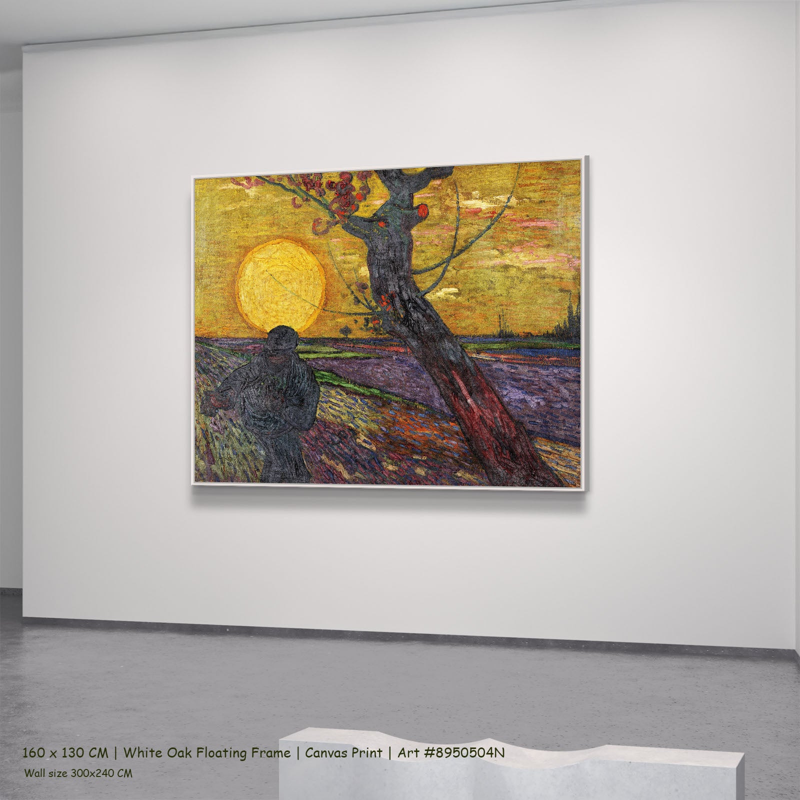 The Sower by Vincent van Gogh in a white oak floating frame, large gold and purple Impressionist canvas