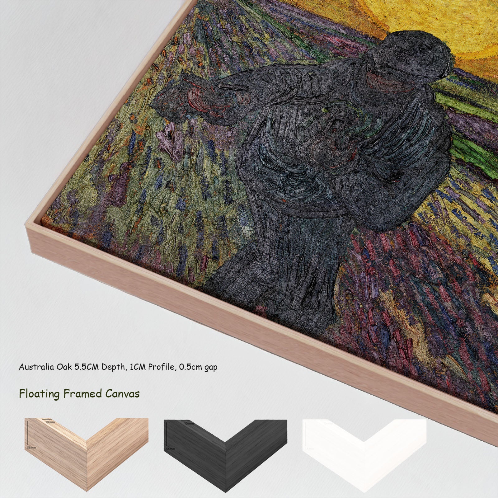 The Sower by Vincent van Gogh in a floating frame, large gold and purple Impressionist canvas print
