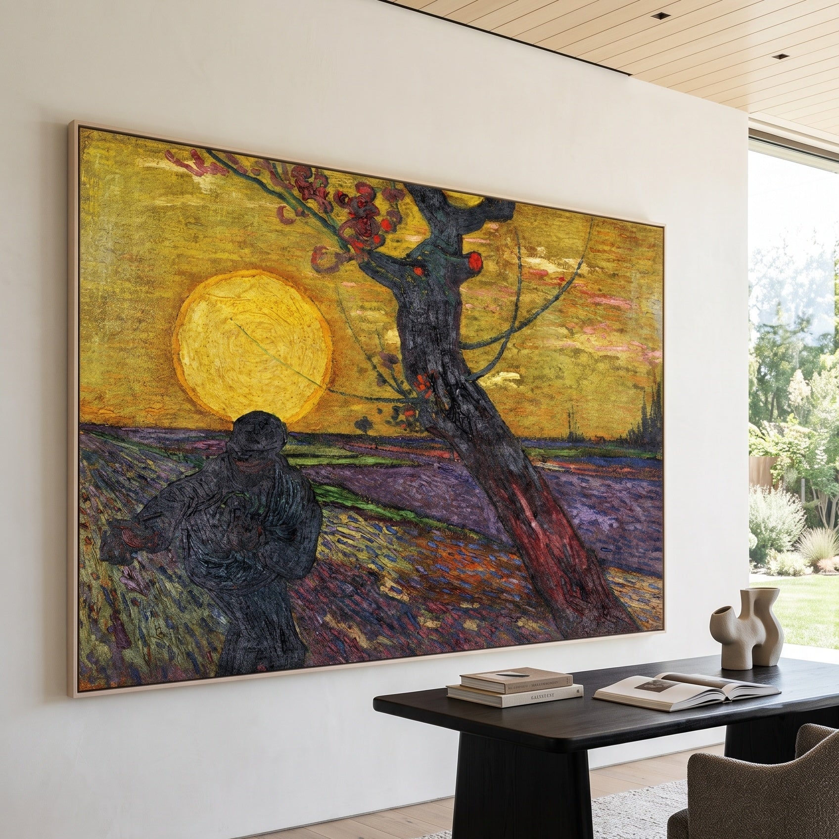 The Sower by Vincent van Gogh — large gold and purple Impressionist canvas art displayed on a wall
