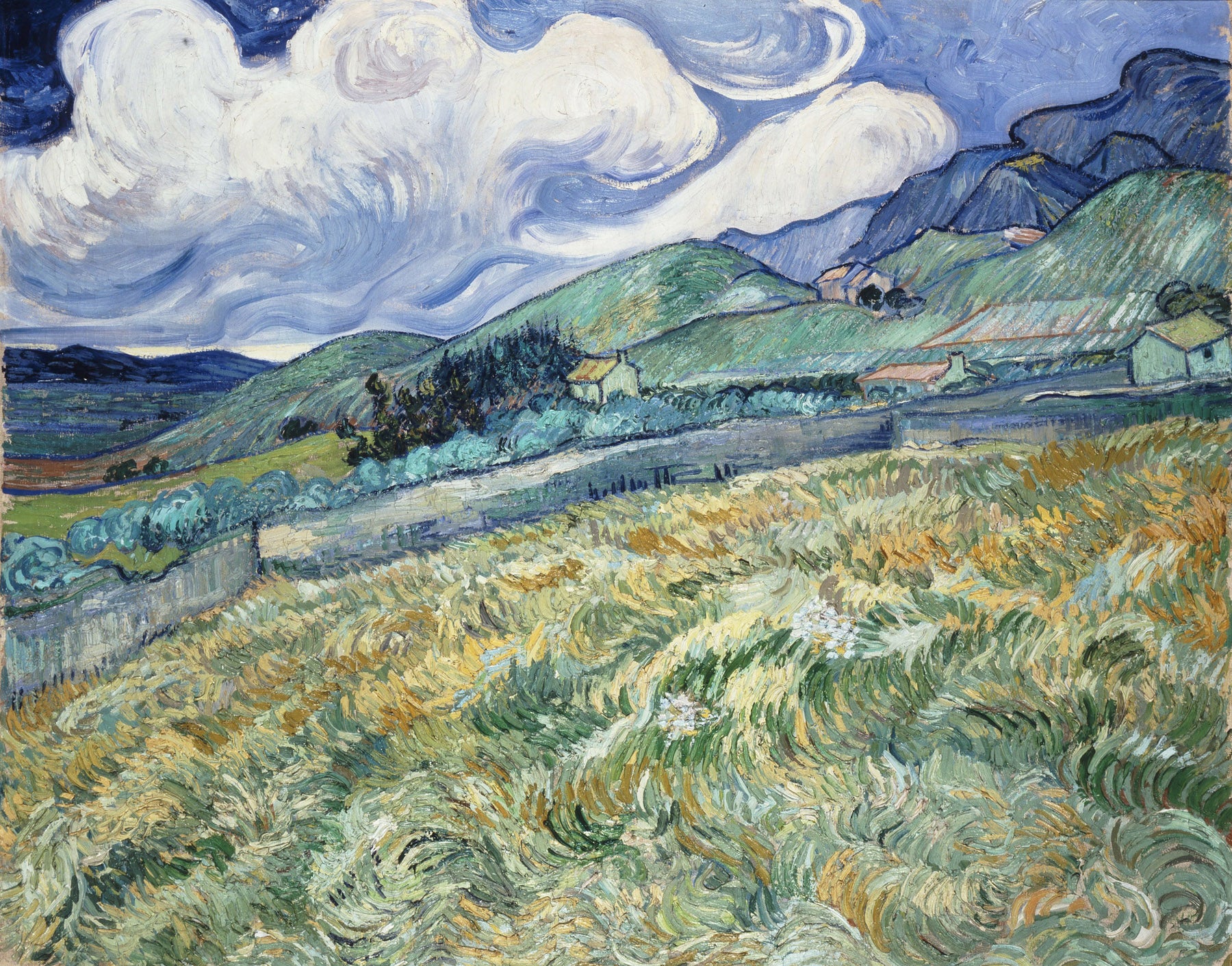 Large green and blue Impressionist canvas print of Landscape from Saint-Rémy by Vincent van Gogh