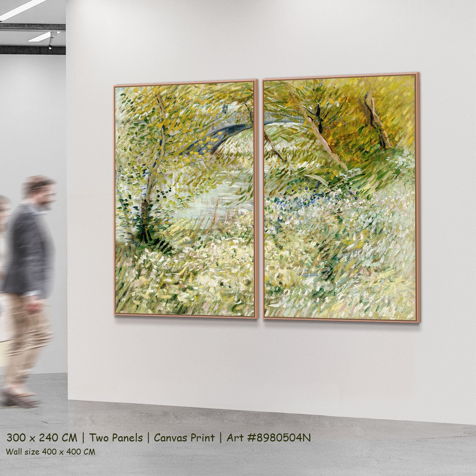 Banks of the Seine with Pont by Vincent van Gogh as a large two-panel green and white Impressionist canvas set
