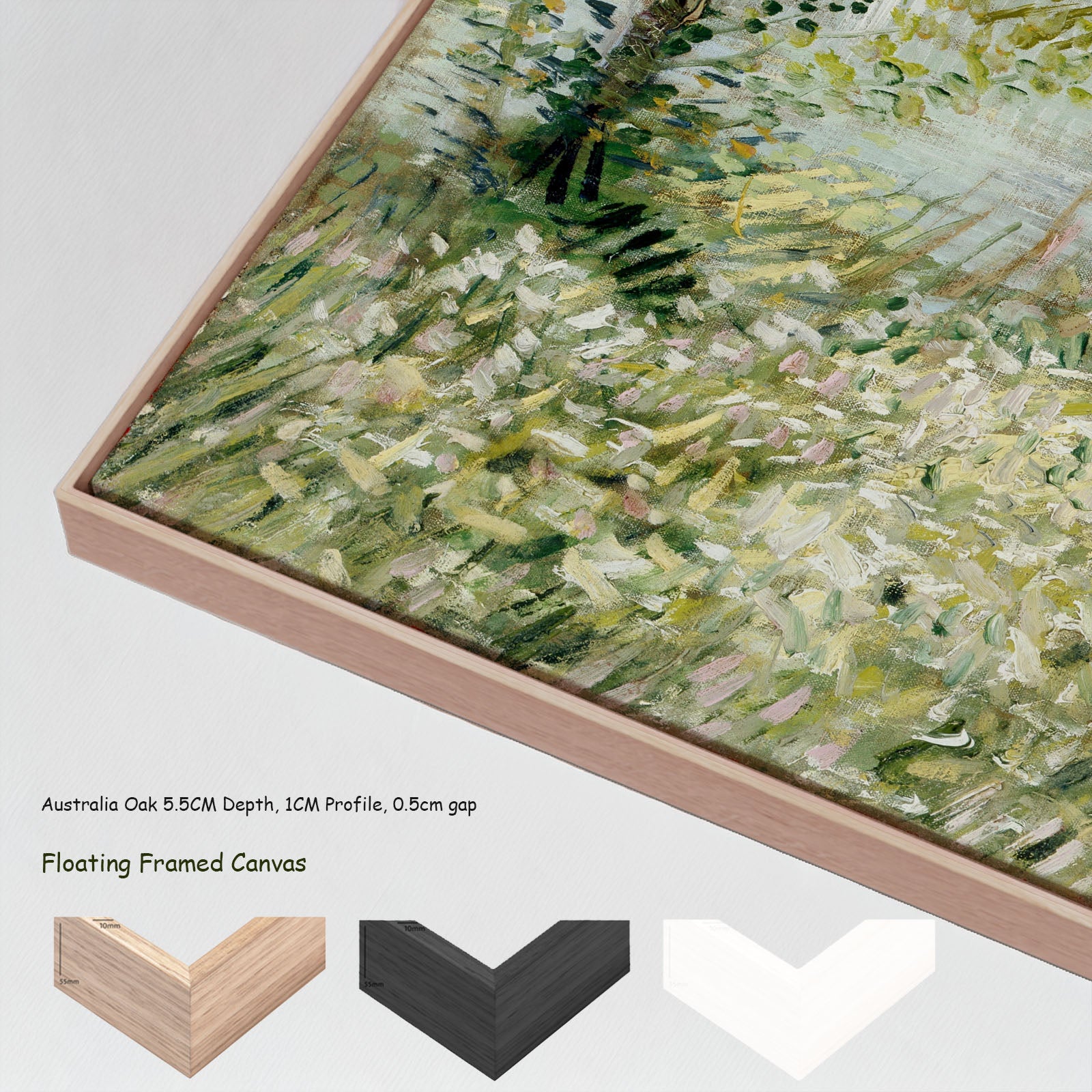 Banks of the Seine with Pont by Vincent van Gogh in a floating frame, large green and white Impressionist canvas print