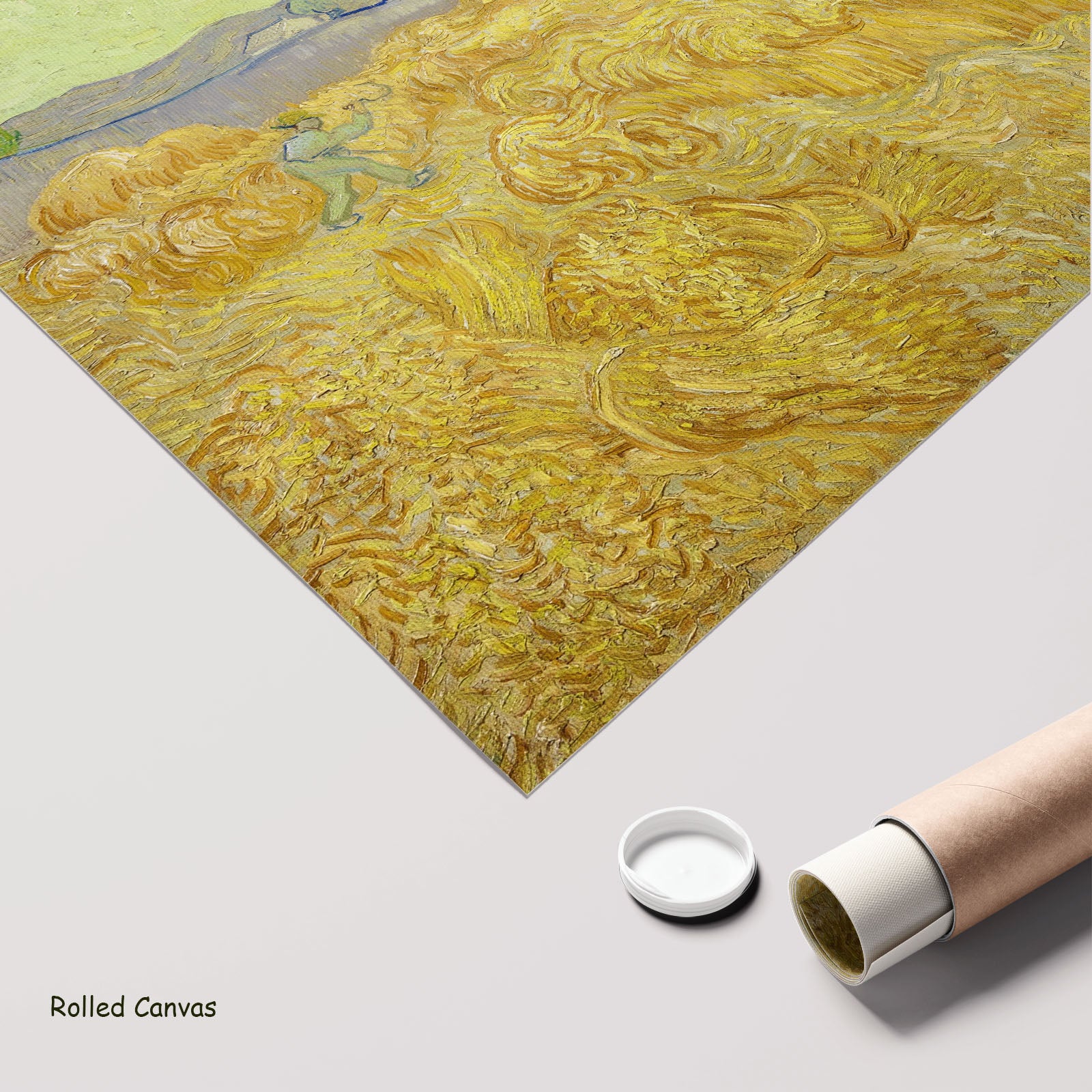 Wheatfield with a Reaper by Vincent van Gogh as a large rolled gold and green Impressionist canvas print