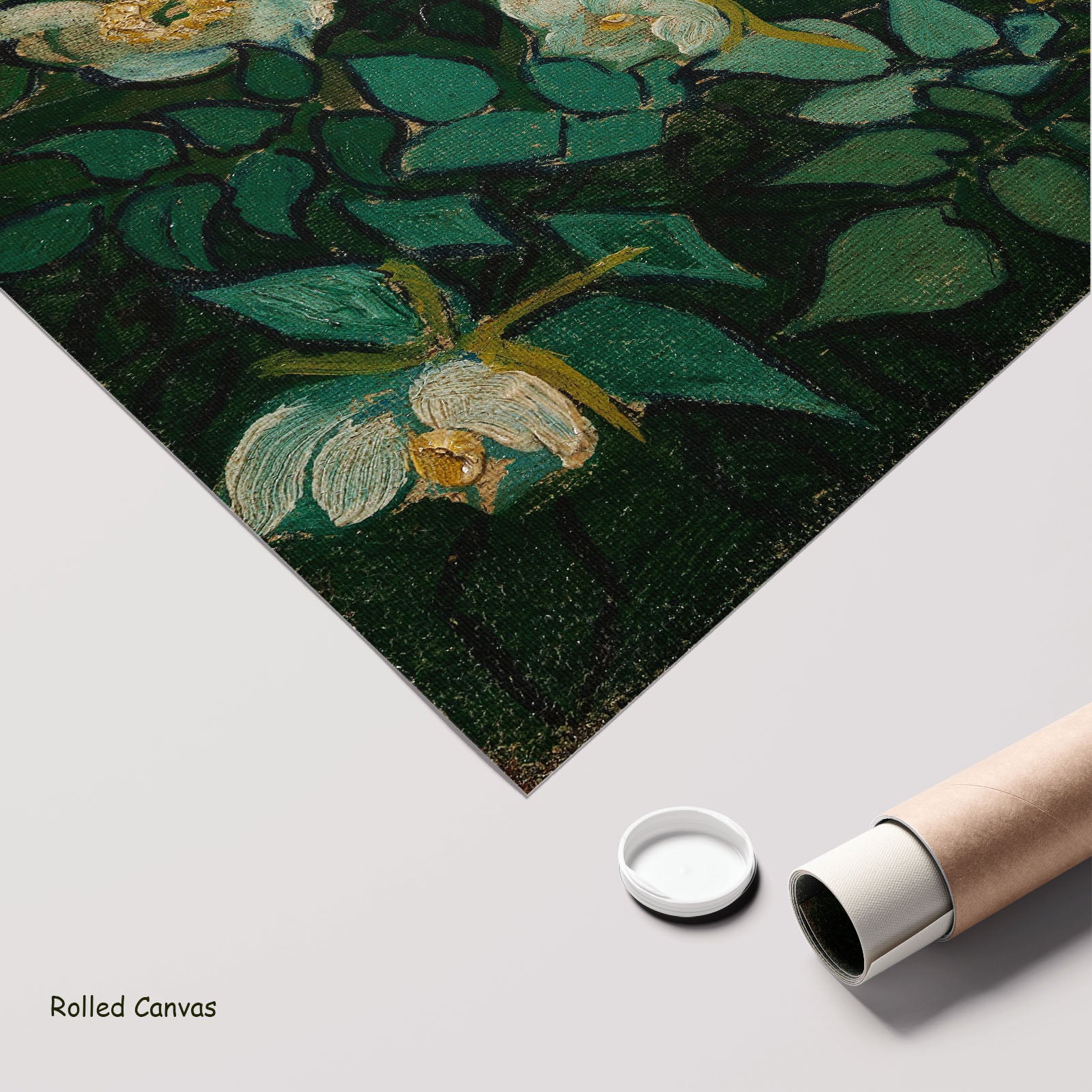 Wild Roses by Vincent van Gogh as a large rolled green and olive Impressionist canvas print