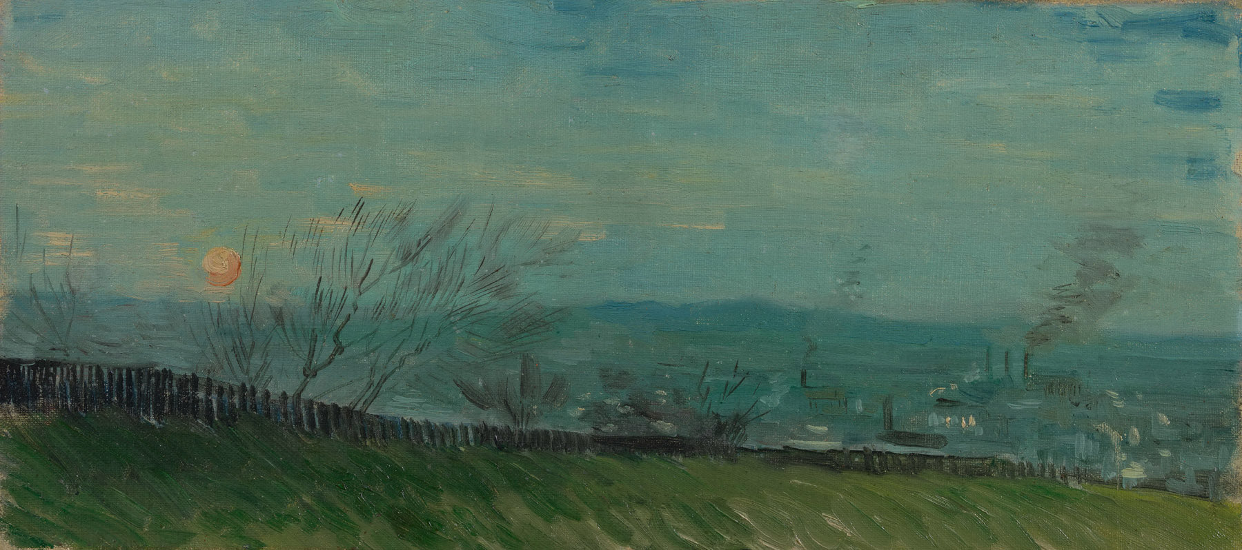 Large blue and green Impressionist canvas print of Sunset in Montmartre by Vincent van Gogh