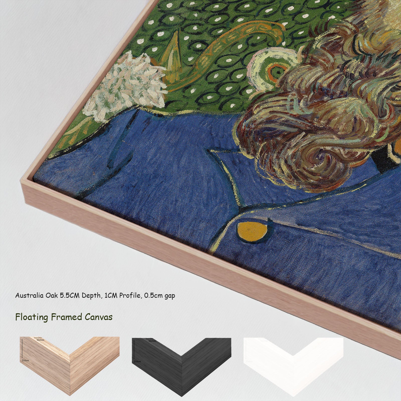 Portrait of Joseph Roulin by Vincent van Gogh in a floating frame, large green and blue Impressionist canvas print