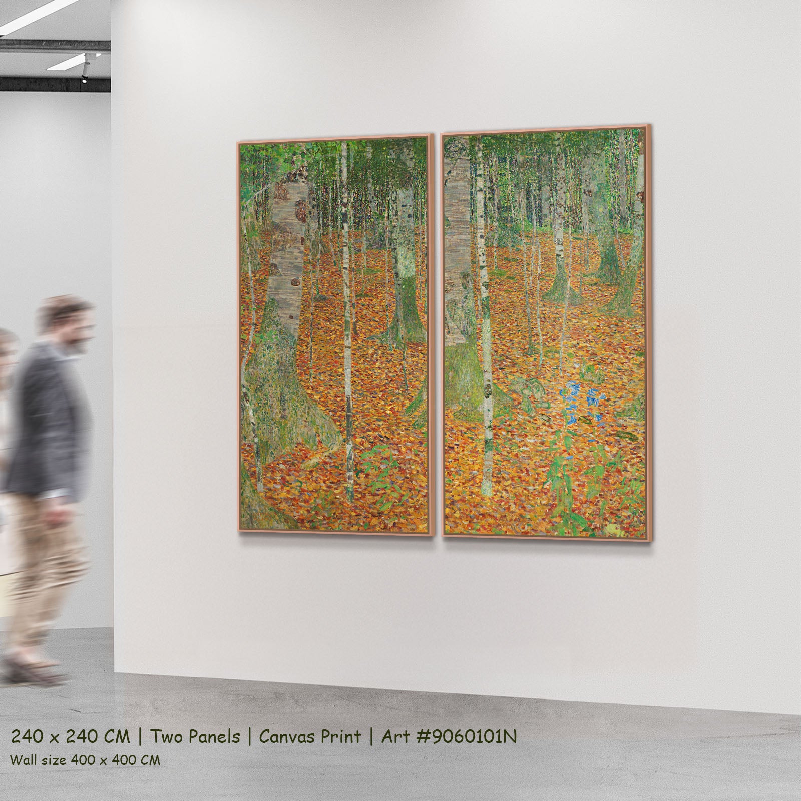 Birch Forest by Gustav Klimt as a large two-panel orange and green Impressionist canvas set